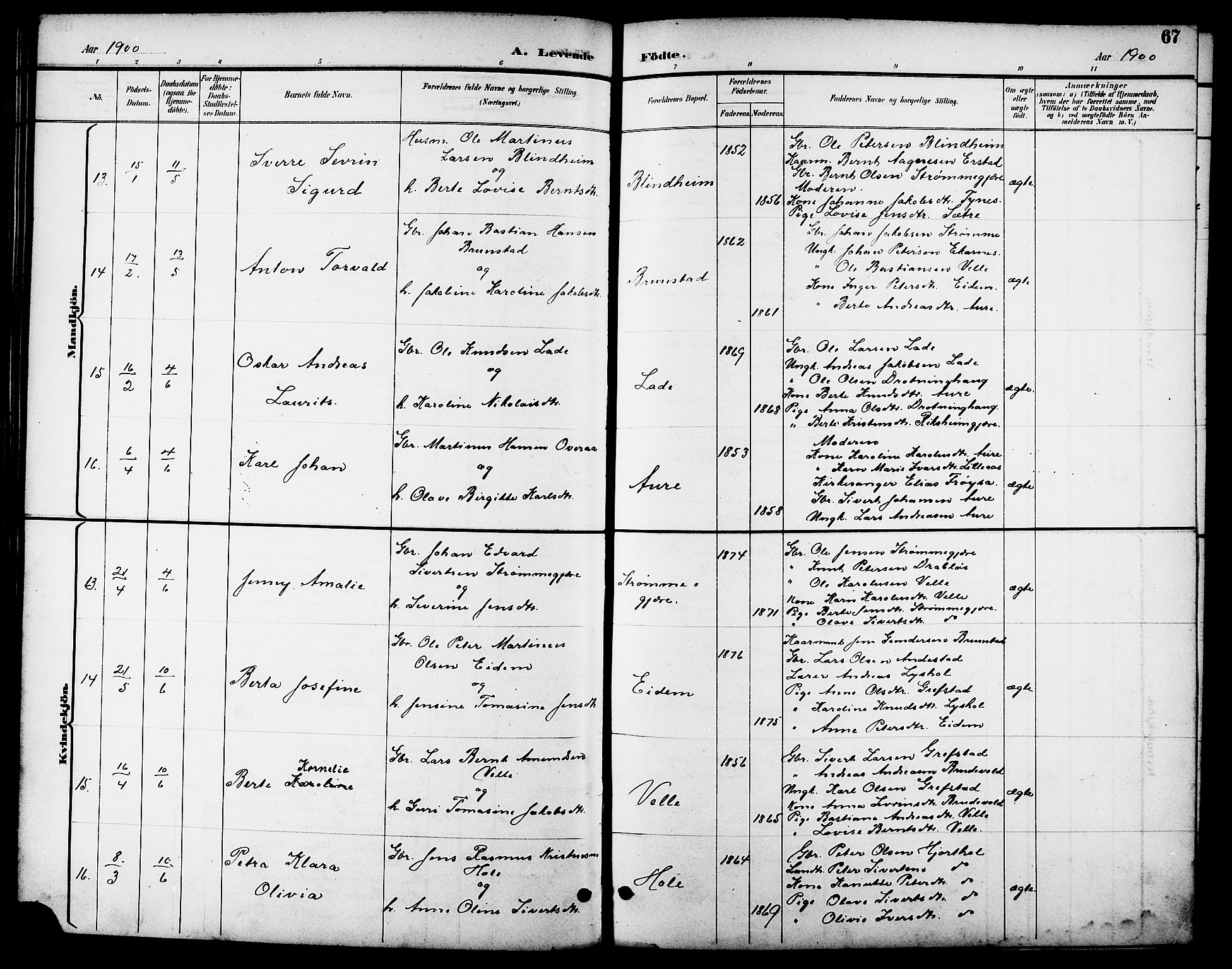 Ministerialprotokoller, klokkerbøker og fødselsregistre - Møre og Romsdal, AV/SAT-A-1454/523/L0340: Klokkerbok nr. 523C03, 1892-1902, s. 67