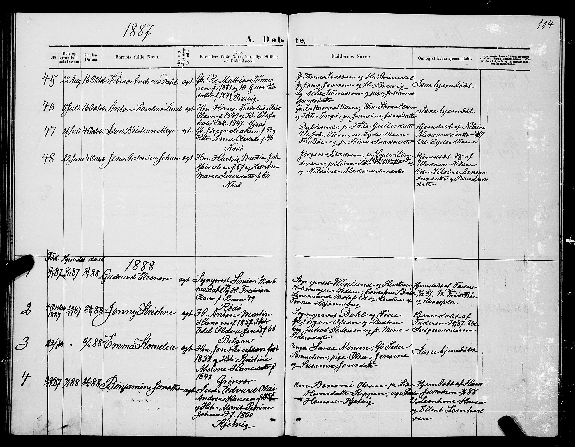 Ministerialprotokoller, klokkerbøker og fødselsregistre - Nordland, SAT/A-1459/841/L0620: Klokkerbok nr. 841C04, 1877-1896, s. 104
