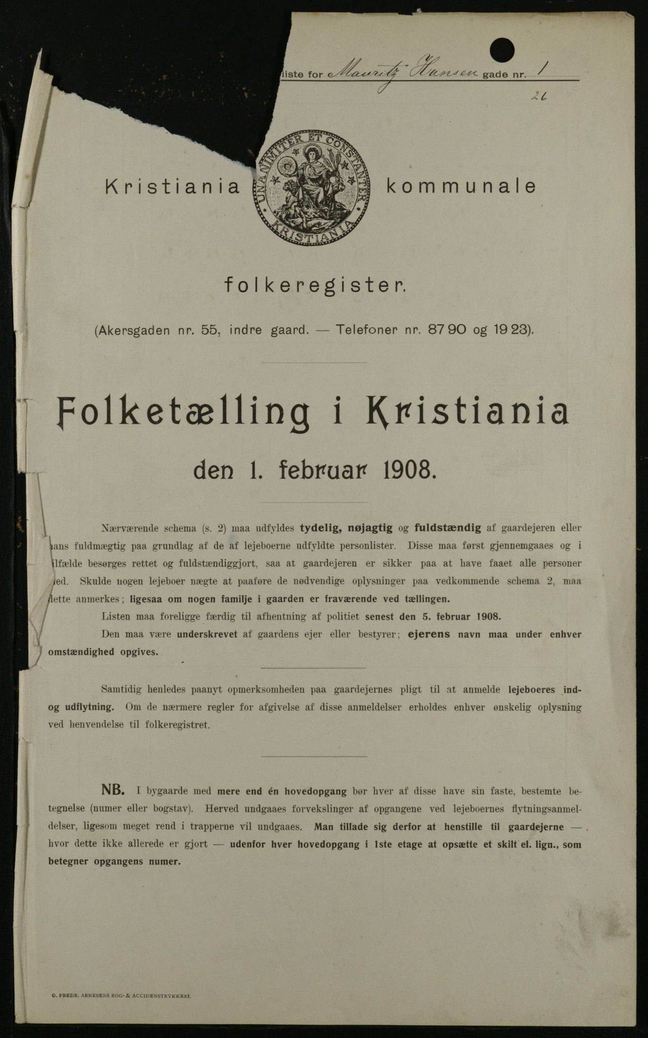 OBA, Kommunal folketelling 1.2.1908 for Kristiania kjøpstad, 1908, s. 58150