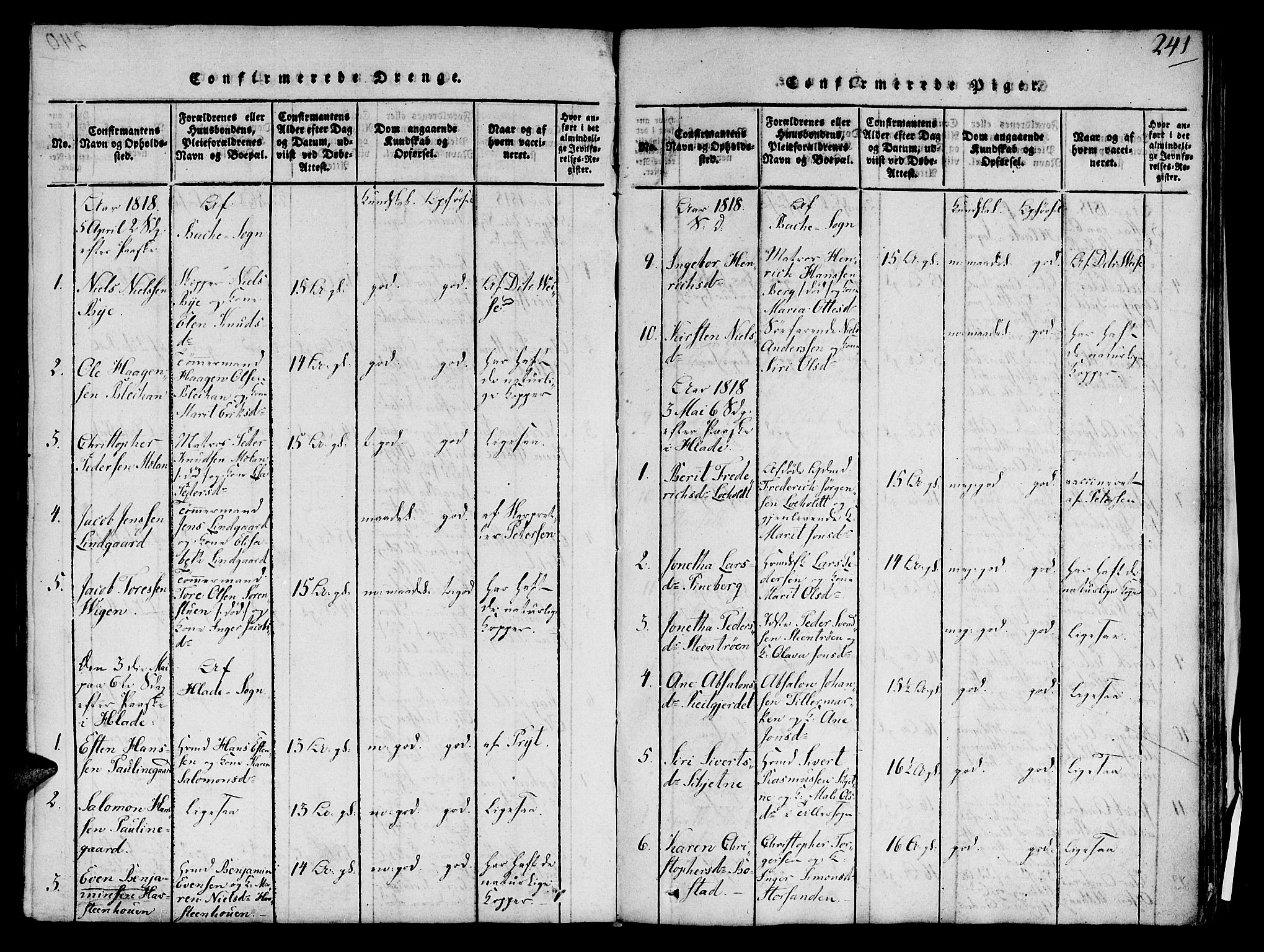 Ministerialprotokoller, klokkerbøker og fødselsregistre - Sør-Trøndelag, AV/SAT-A-1456/606/L0283: Ministerialbok nr. 606A03 /1, 1818-1823, s. 241