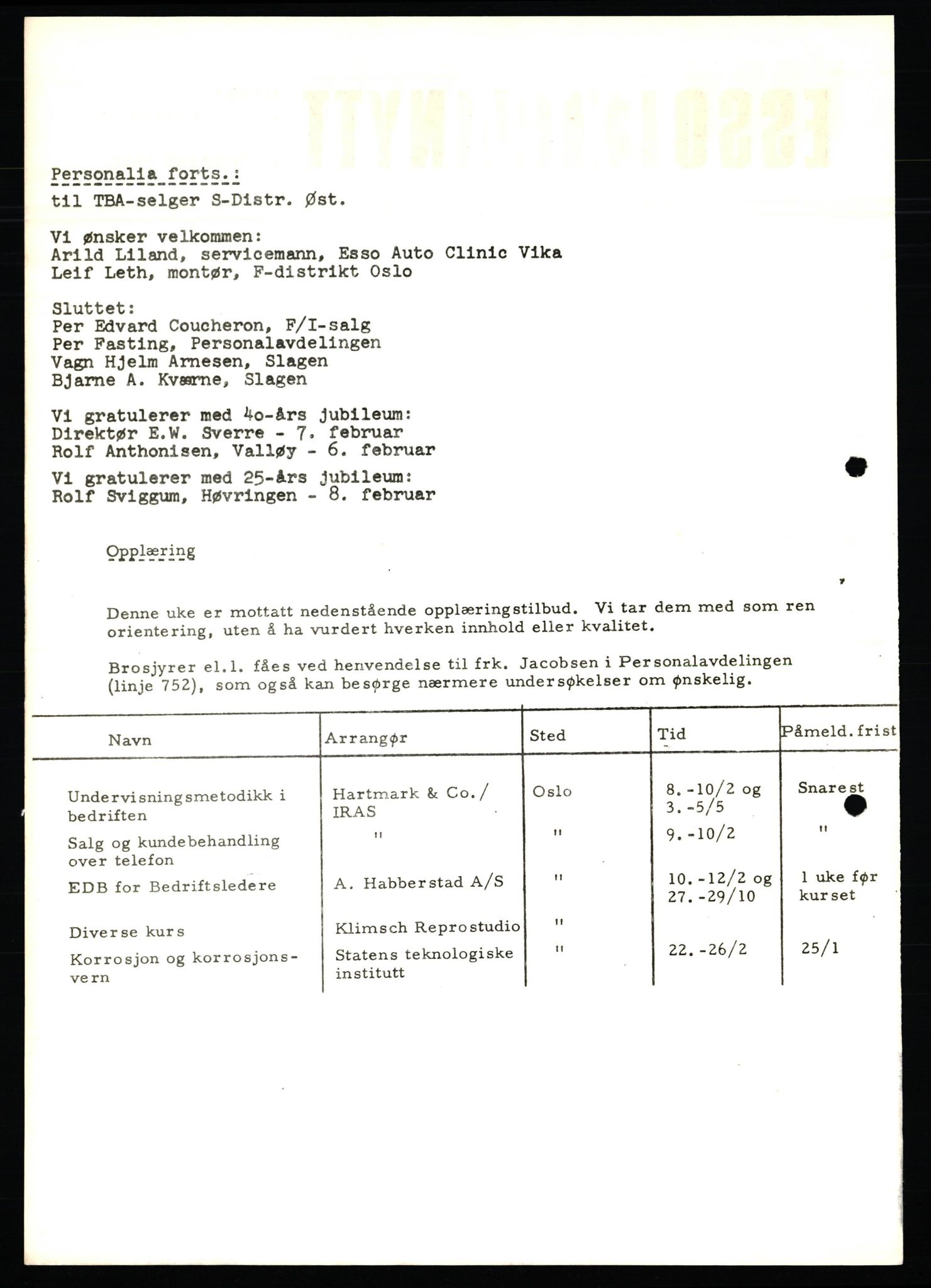 Pa 0982 - Esso Norge A/S, AV/SAST-A-100448/X/Xd/L0004: Esso Extra Nytt, 1963-1976