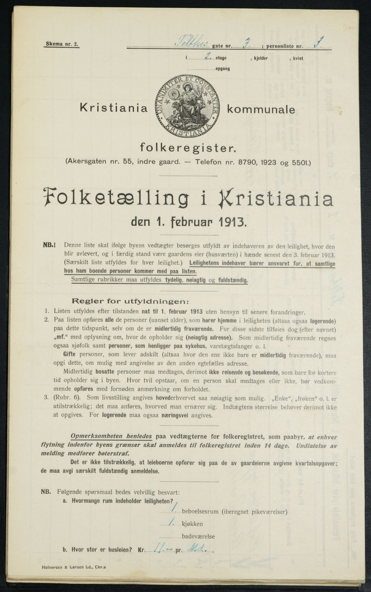 OBA, Kommunal folketelling 1.2.1913 for Kristiania, 1913, s. 107593