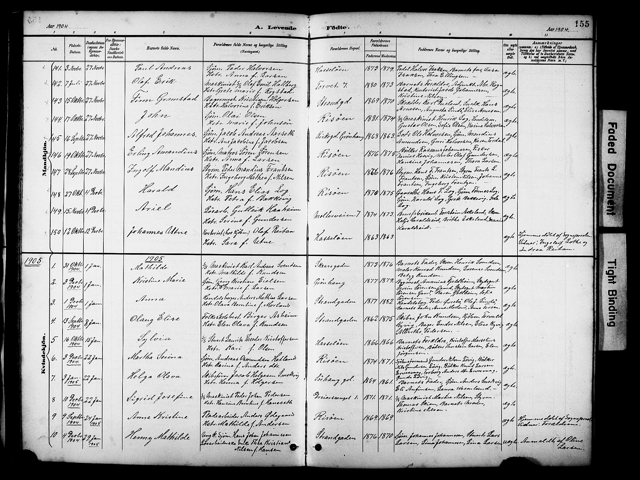 Haugesund sokneprestkontor, AV/SAST-A -101863/H/Ha/Hab/L0005: Klokkerbok nr. B 5, 1894-1908, s. 155