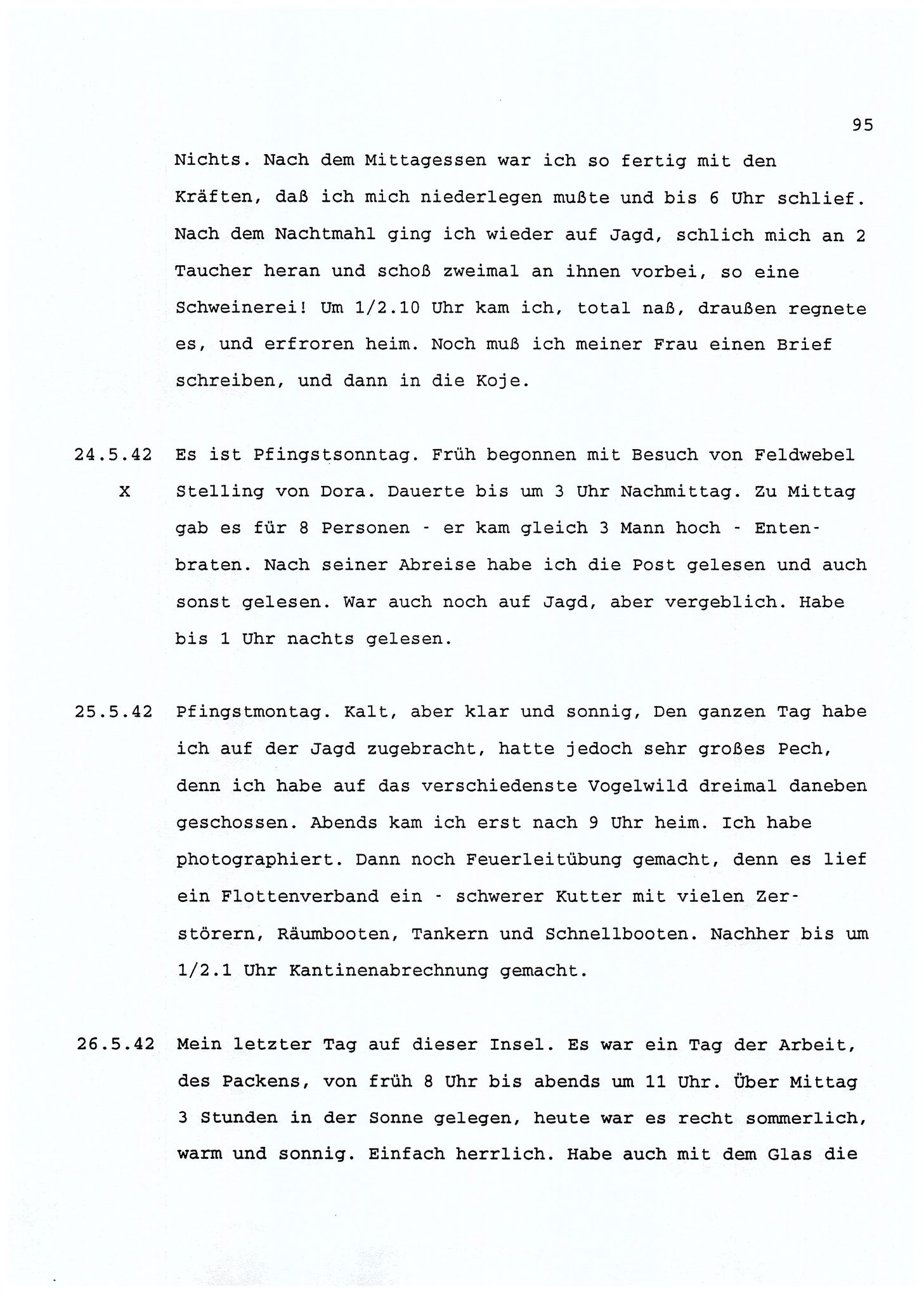 Dagbokopptegnelser av en tysk marineoffiser stasjonert i Norge , FMFB/A-1160/F/L0001: Dagbokopptegnelser av en tysk marineoffiser stasjonert i Norge, 1941-1944, s. 95
