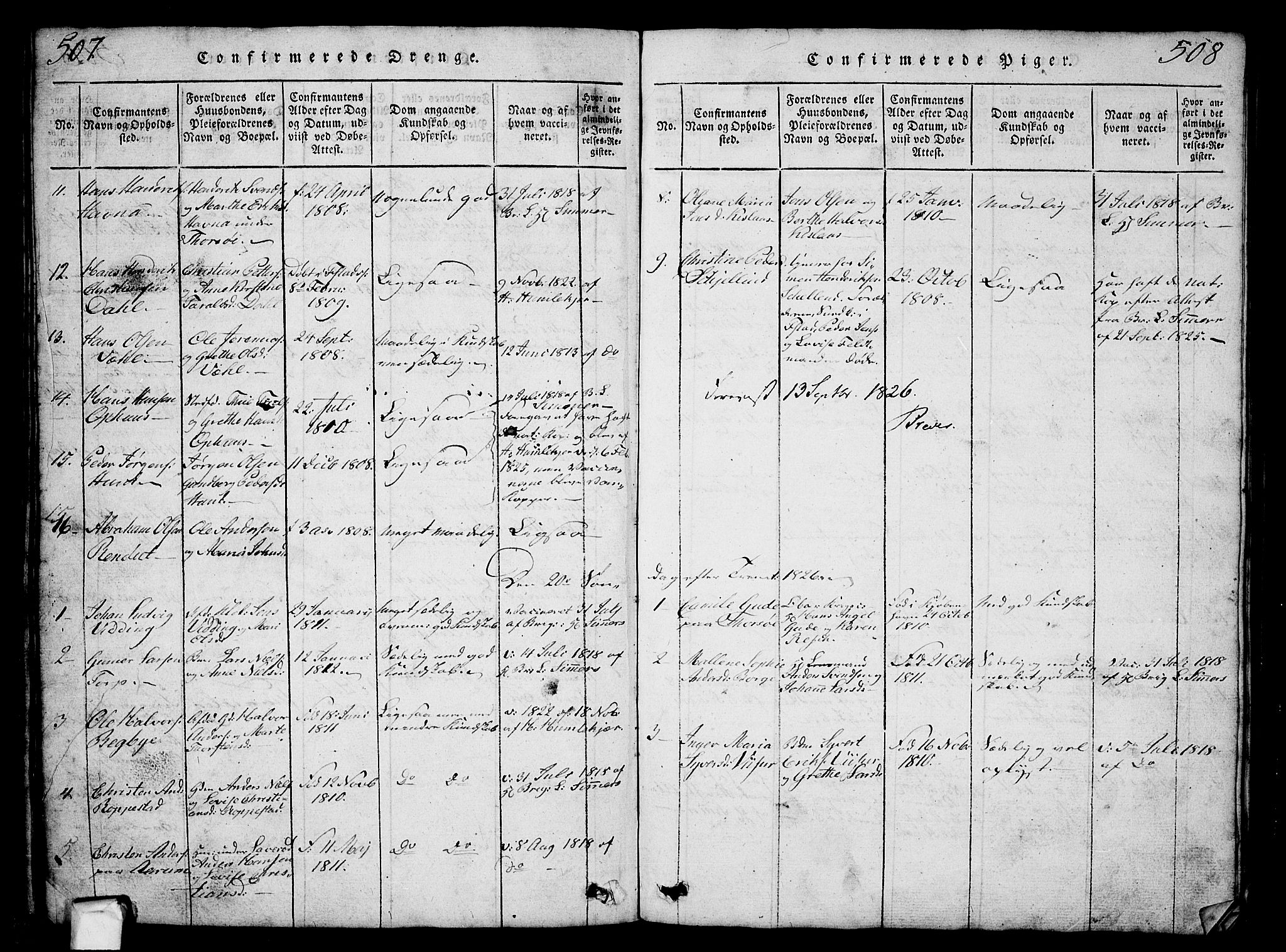 Borge prestekontor Kirkebøker, AV/SAO-A-10903/G/Ga/L0001: Klokkerbok nr.  I 1, 1815-1835, s. 507-508