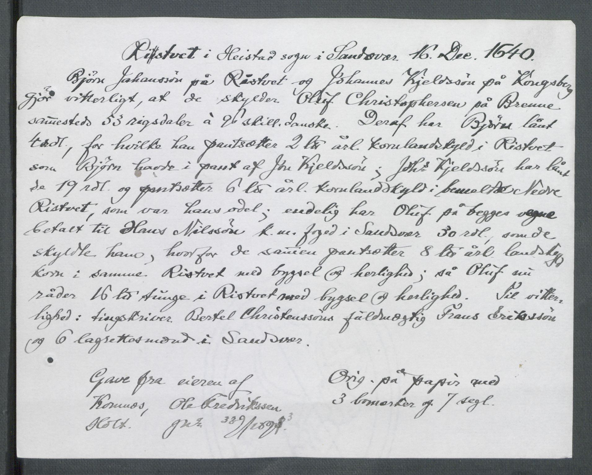Riksarkivets diplomsamling, AV/RA-EA-5965/F02/L0153: Dokumenter, 1640, s. 96