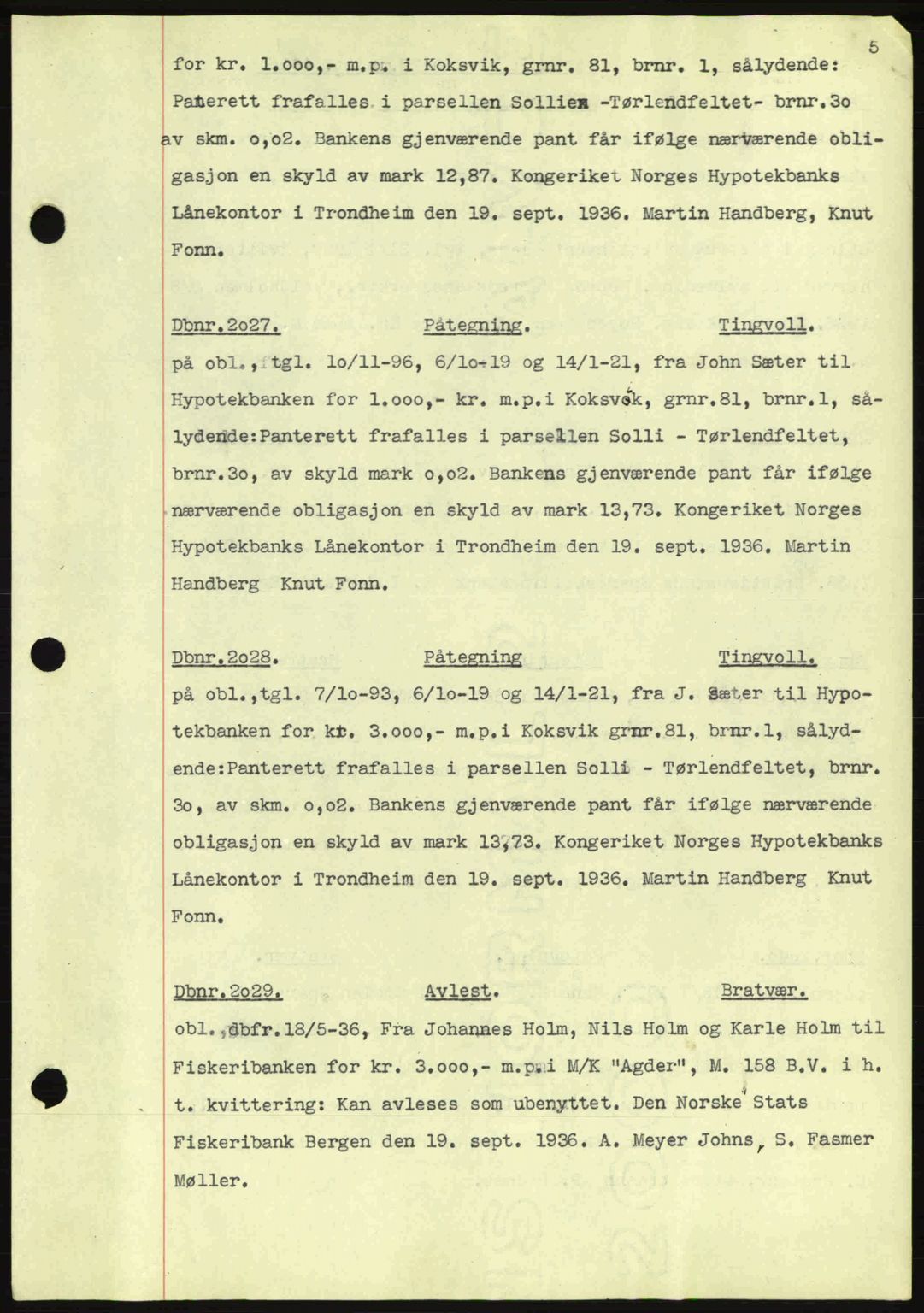 Nordmøre sorenskriveri, SAT/A-4132/1/2/2Ca: Pantebok nr. C80, 1936-1939, Dagboknr: 2027/1936