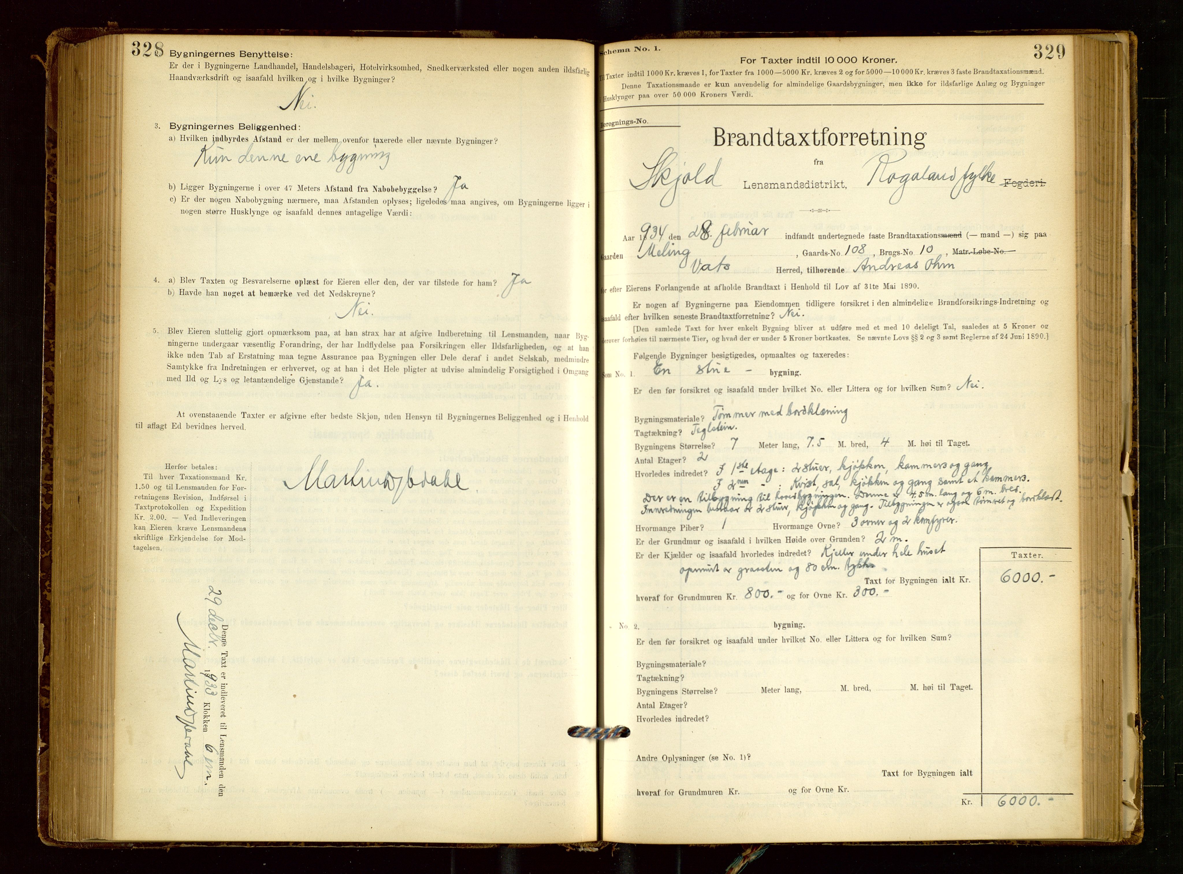 Skjold lensmannskontor, SAST/A-100182/Gob/L0001: "Brandtaxationsprotokol for Skjold Lensmandsdistrikt Ryfylke Fogderi", 1894-1939, s. 328-329