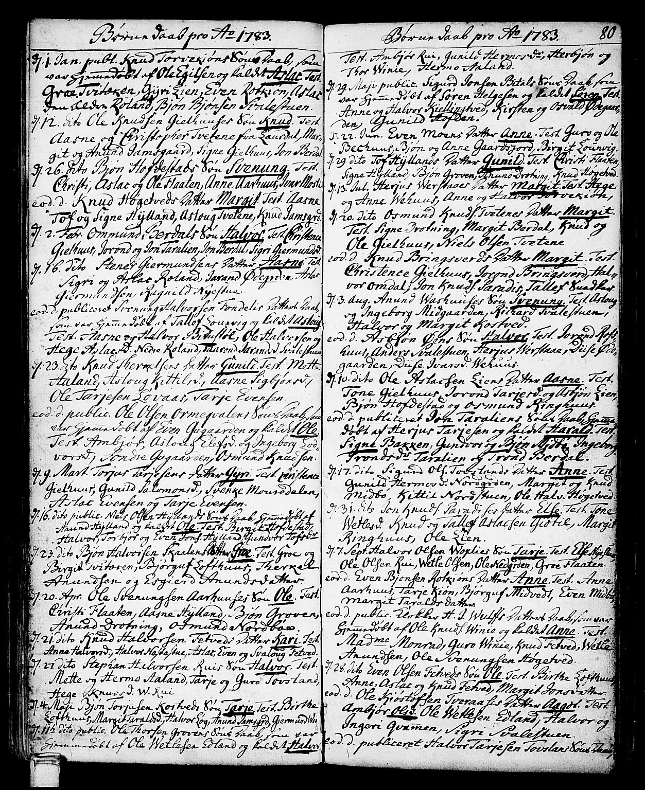 Vinje kirkebøker, AV/SAKO-A-312/F/Fa/L0002: Ministerialbok nr. I 2, 1767-1814, s. 80
