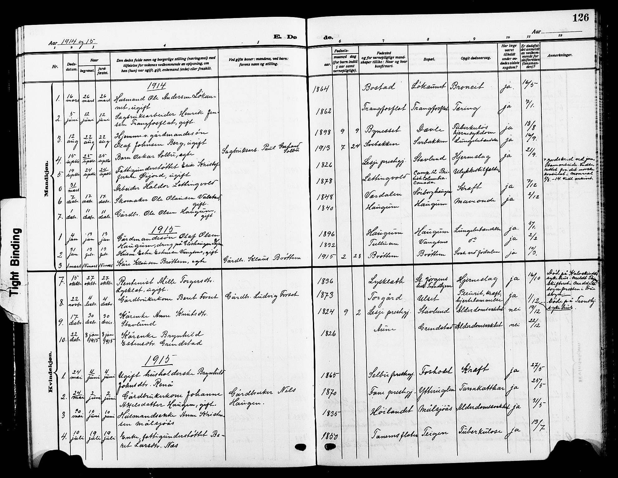 Ministerialprotokoller, klokkerbøker og fødselsregistre - Sør-Trøndelag, AV/SAT-A-1456/618/L0453: Klokkerbok nr. 618C04, 1907-1925, s. 126