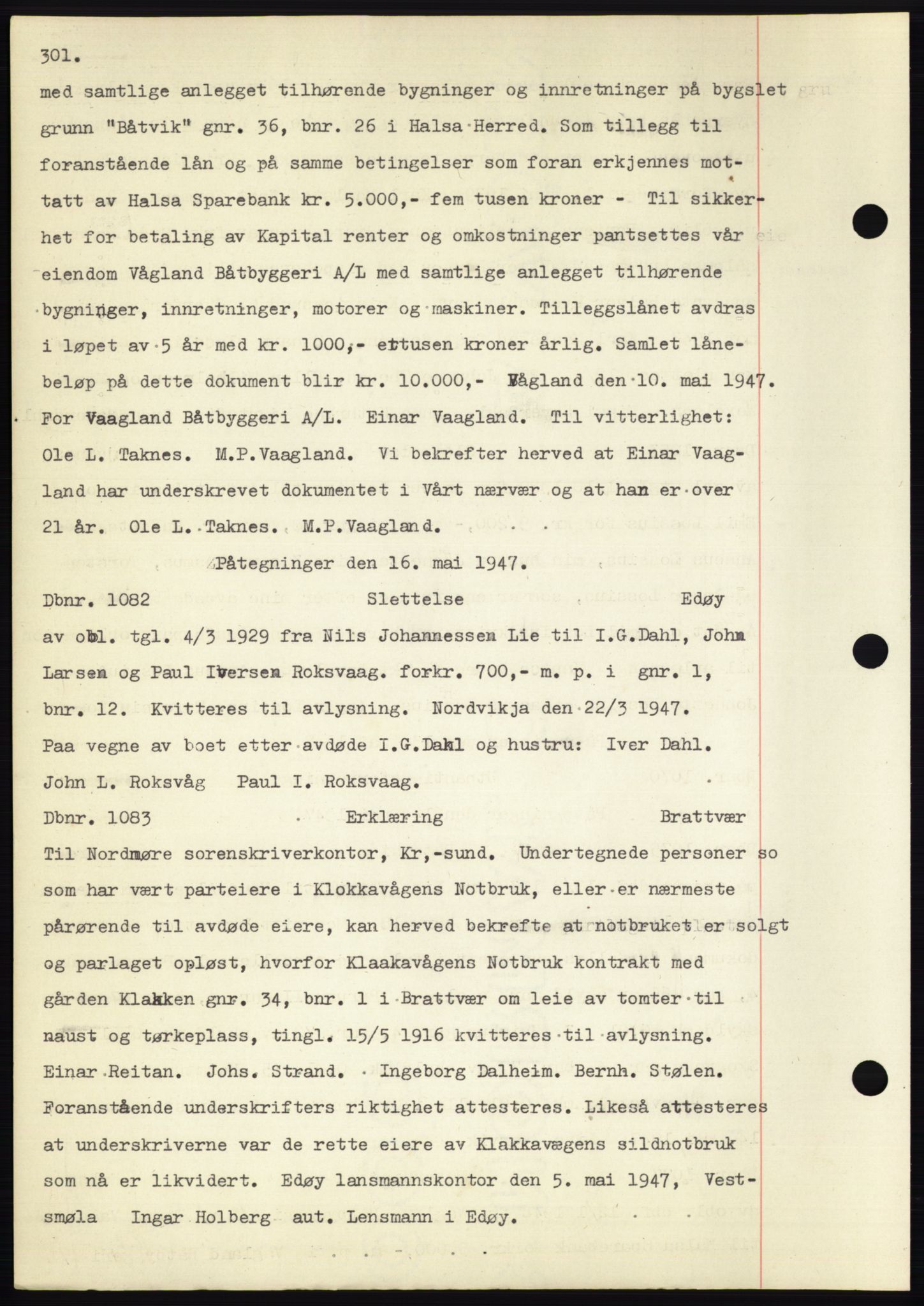 Nordmøre sorenskriveri, SAT/A-4132/1/2/2Ca: Pantebok nr. C82b, 1946-1951, Dagboknr: 1082/1947
