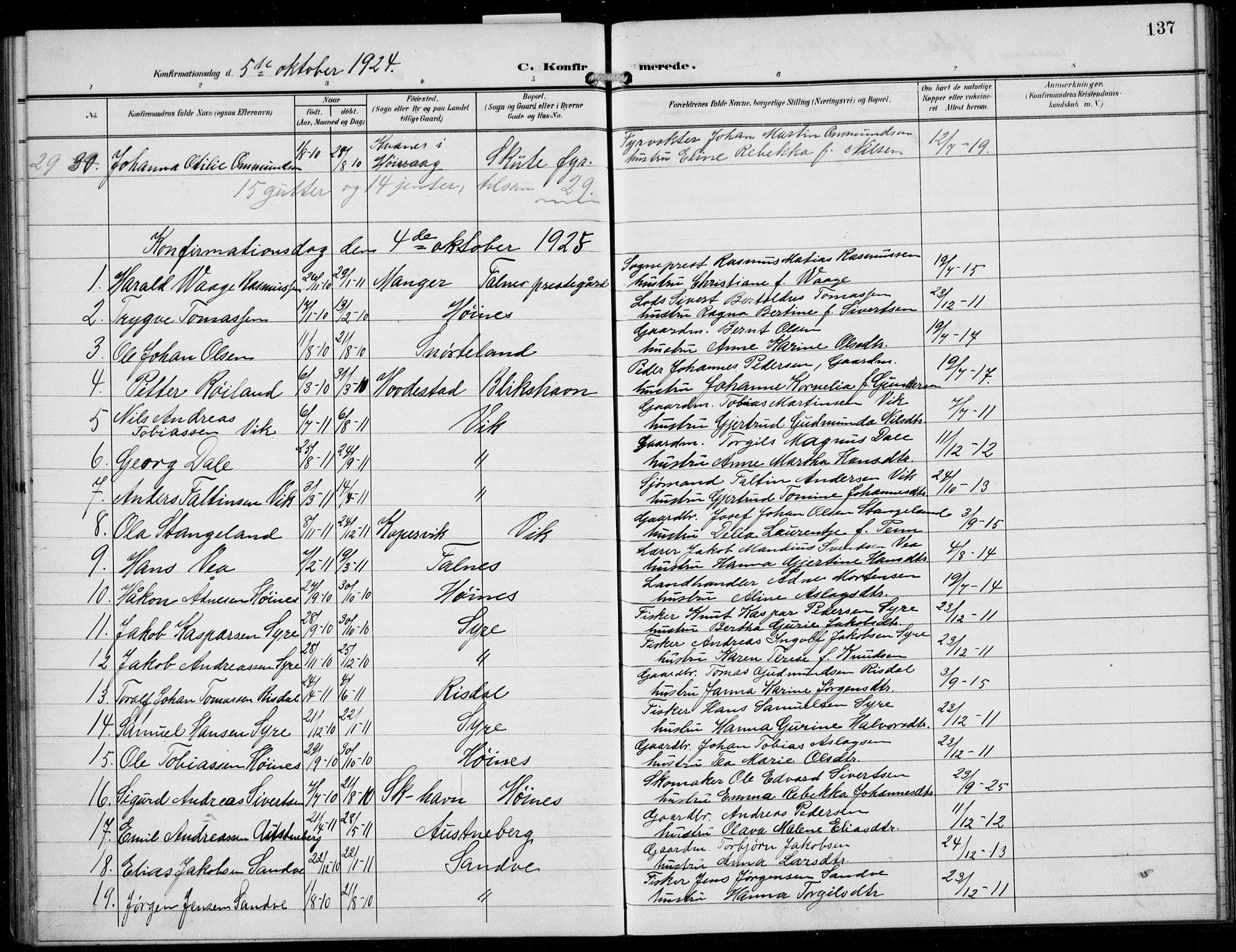 Skudenes sokneprestkontor, AV/SAST-A -101849/H/Ha/Hab/L0009: Klokkerbok nr. B 9, 1908-1936, s. 137