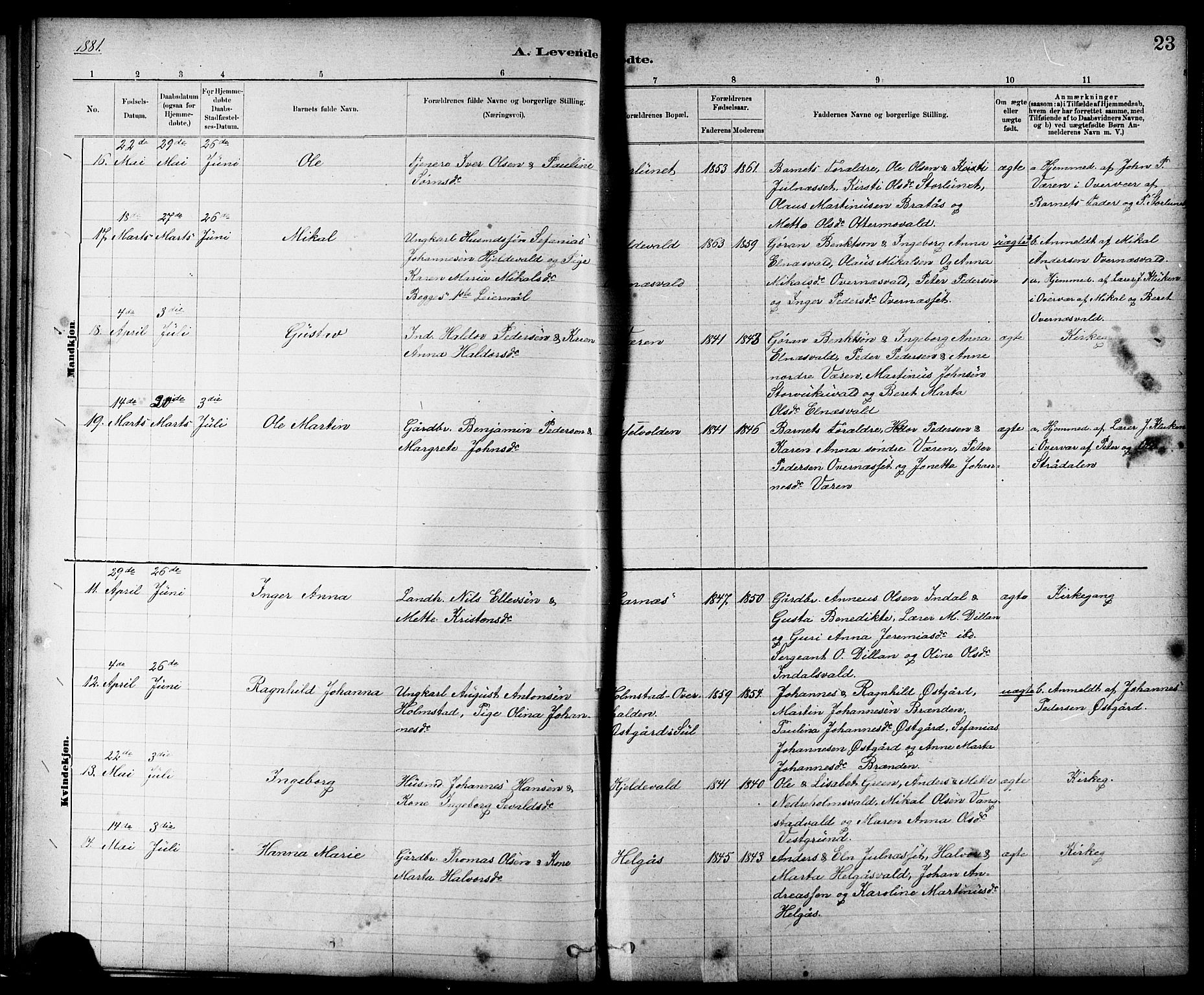 Ministerialprotokoller, klokkerbøker og fødselsregistre - Nord-Trøndelag, AV/SAT-A-1458/724/L0267: Klokkerbok nr. 724C03, 1879-1898, s. 23