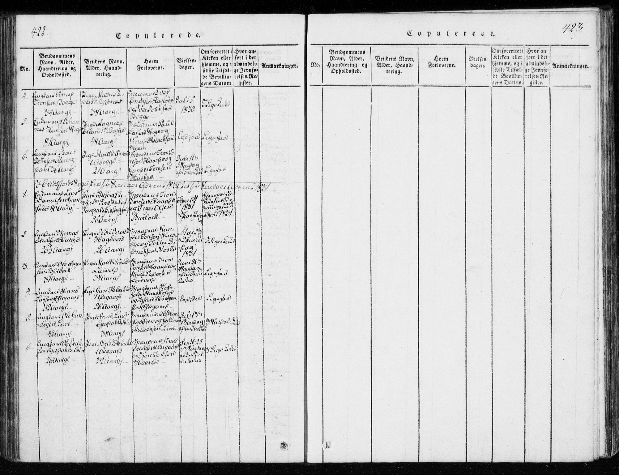 Ministerialprotokoller, klokkerbøker og fødselsregistre - Møre og Romsdal, SAT/A-1454/551/L0623: Ministerialbok nr. 551A03, 1818-1831, s. 422-423