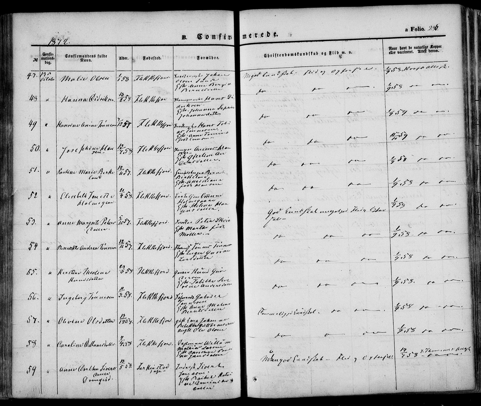 Flekkefjord sokneprestkontor, AV/SAK-1111-0012/F/Fa/Fac/L0005: Ministerialbok nr. A 5, 1849-1875, s. 236