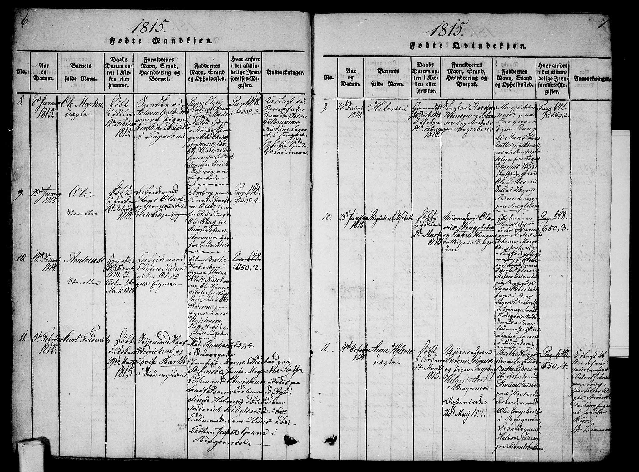 Bragernes kirkebøker, AV/SAKO-A-6/G/Ga/L0001: Klokkerbok nr. 1, 1815-1829, s. 6-7