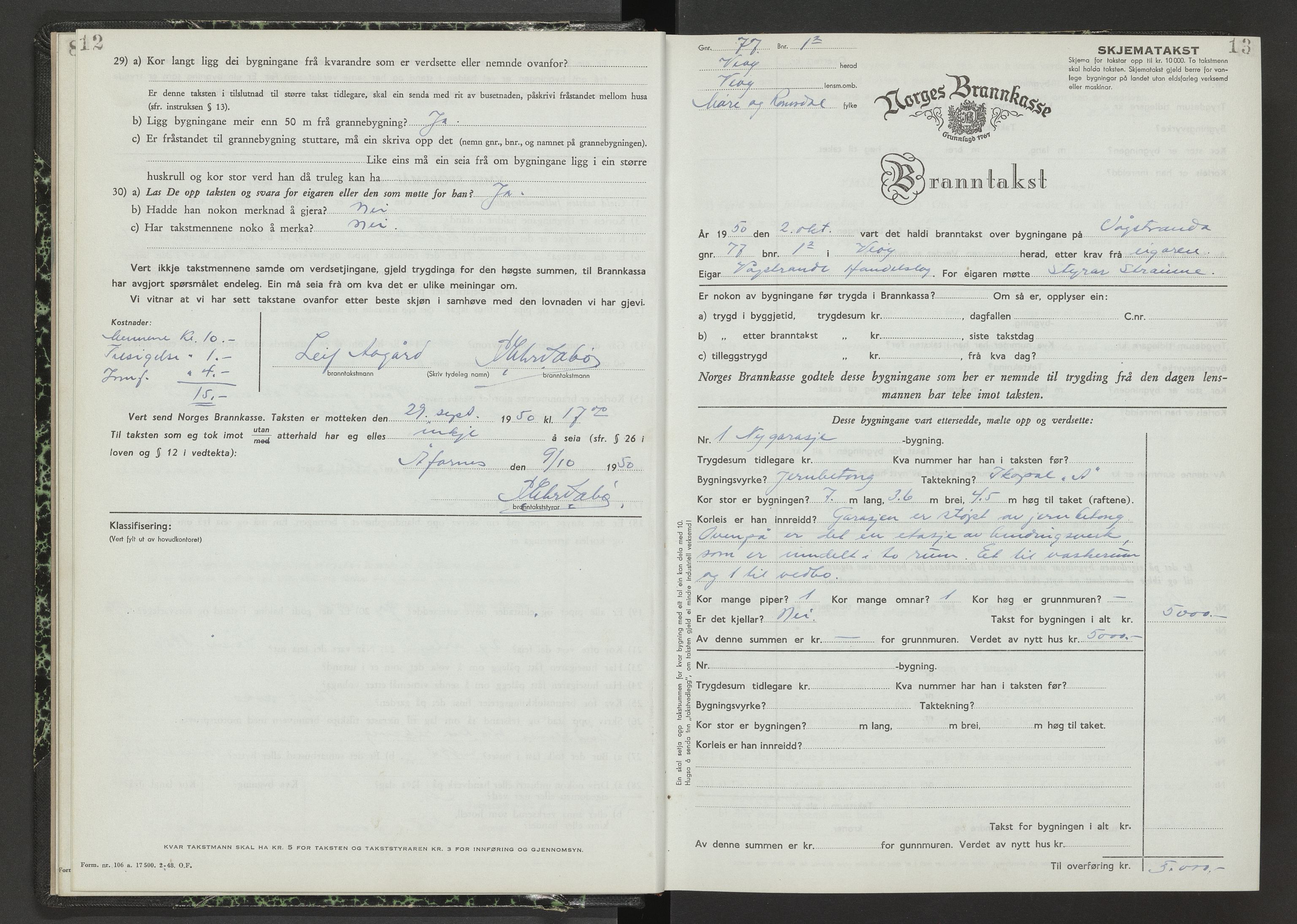 Norges Brannkasse Veøy, AV/SAT-A-5500/Fb/L0002: Branntakstprotokoll, 1950-1955, s. 12-13