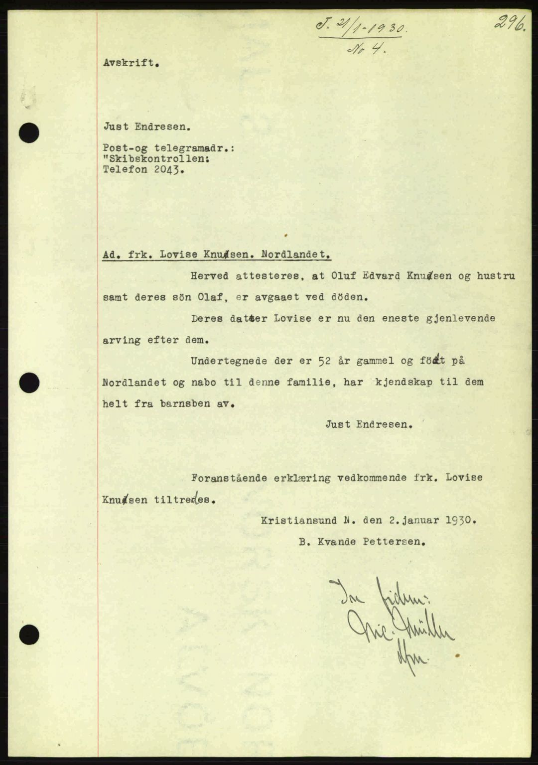 Kristiansund byfogd, AV/SAT-A-4587/A/27: Pantebok nr. 23, 1929-1930, Tingl.dato: 21.01.1930
