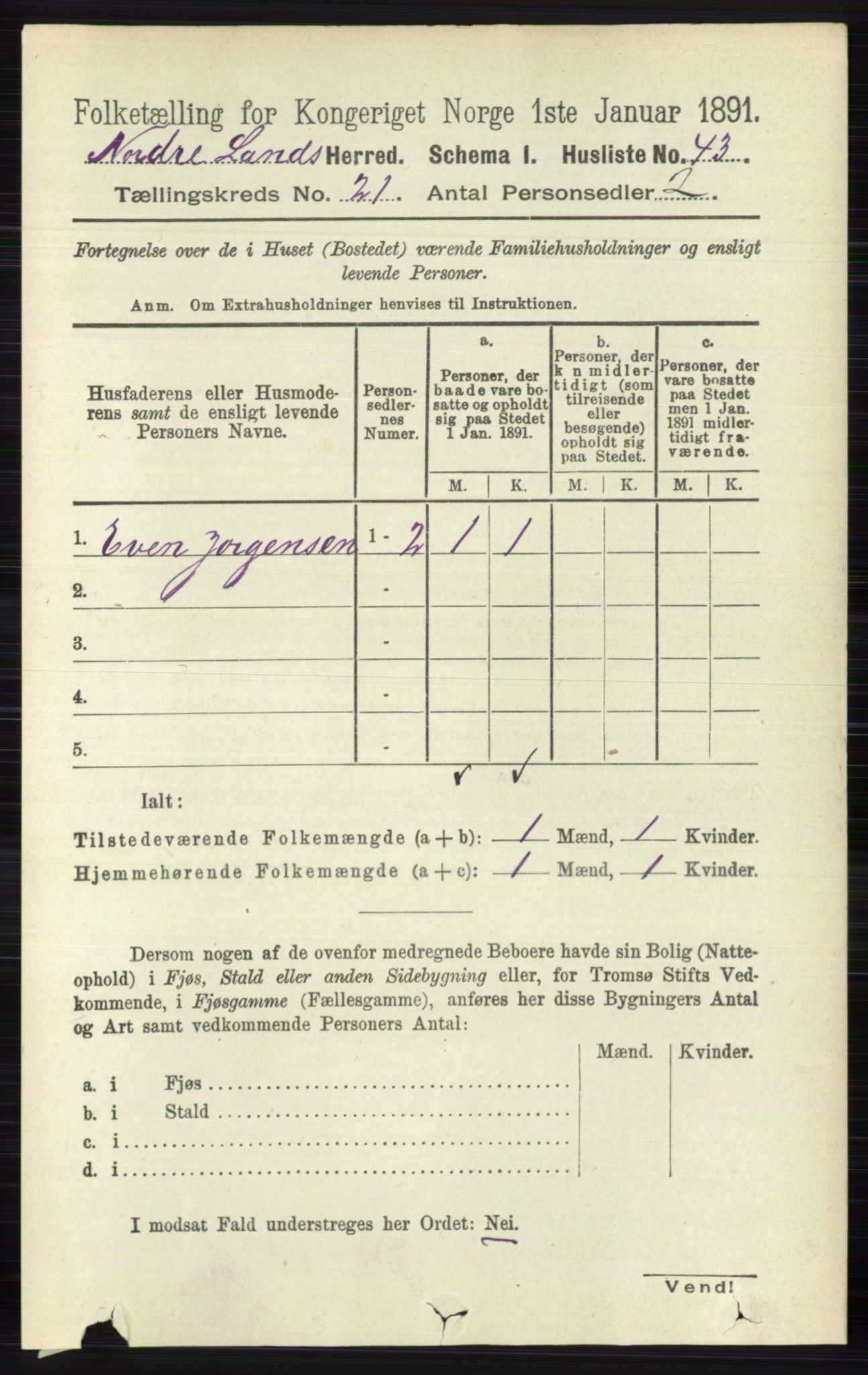 RA, Folketelling 1891 for 0538 Nordre Land herred, 1891, s. 5263