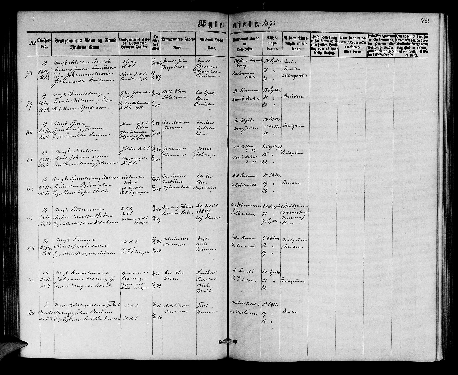 Korskirken sokneprestembete, AV/SAB-A-76101/H/Hab: Klokkerbok nr. D 2, 1867-1886, s. 72