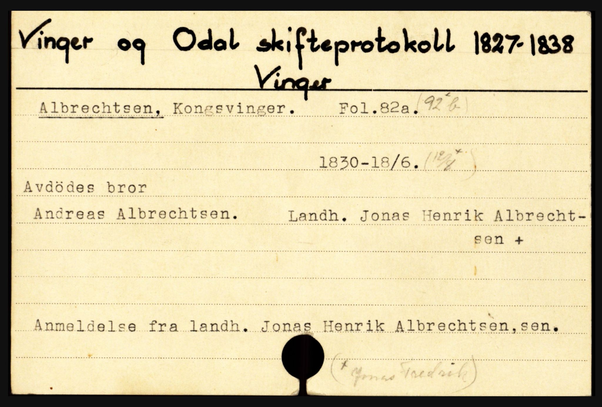 Vinger og Odal sorenskriveri, SAH/TING-022/J, 1827-1895, s. 3
