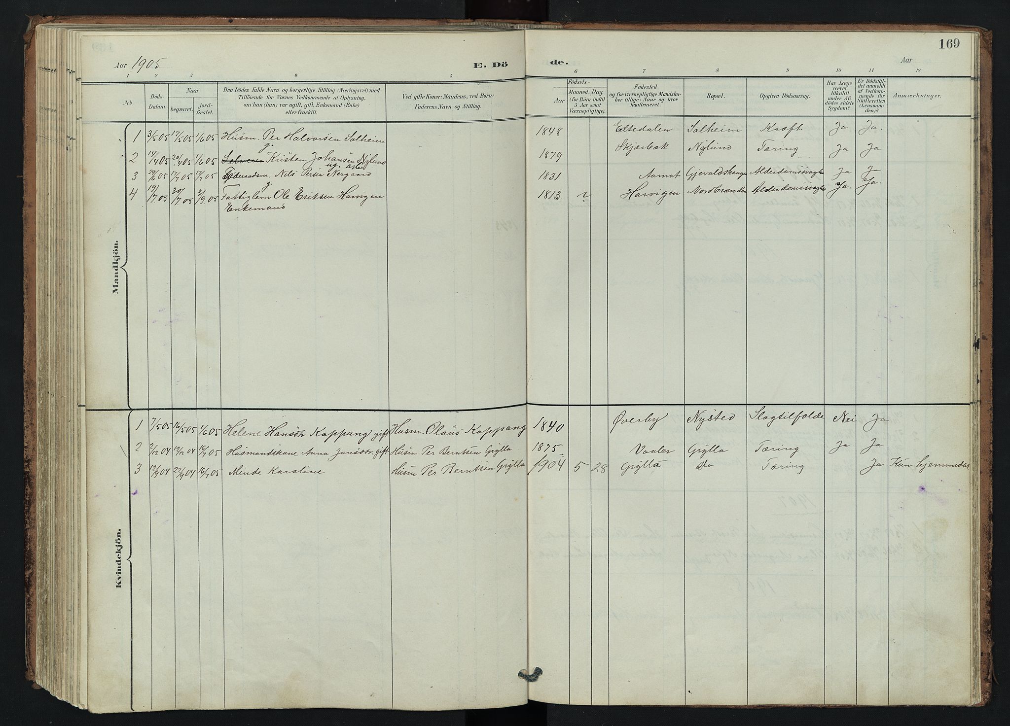 Trysil prestekontor, SAH/PREST-046/H/Ha/Hab/L0007: Klokkerbok nr. 7, 1896-1948, s. 169