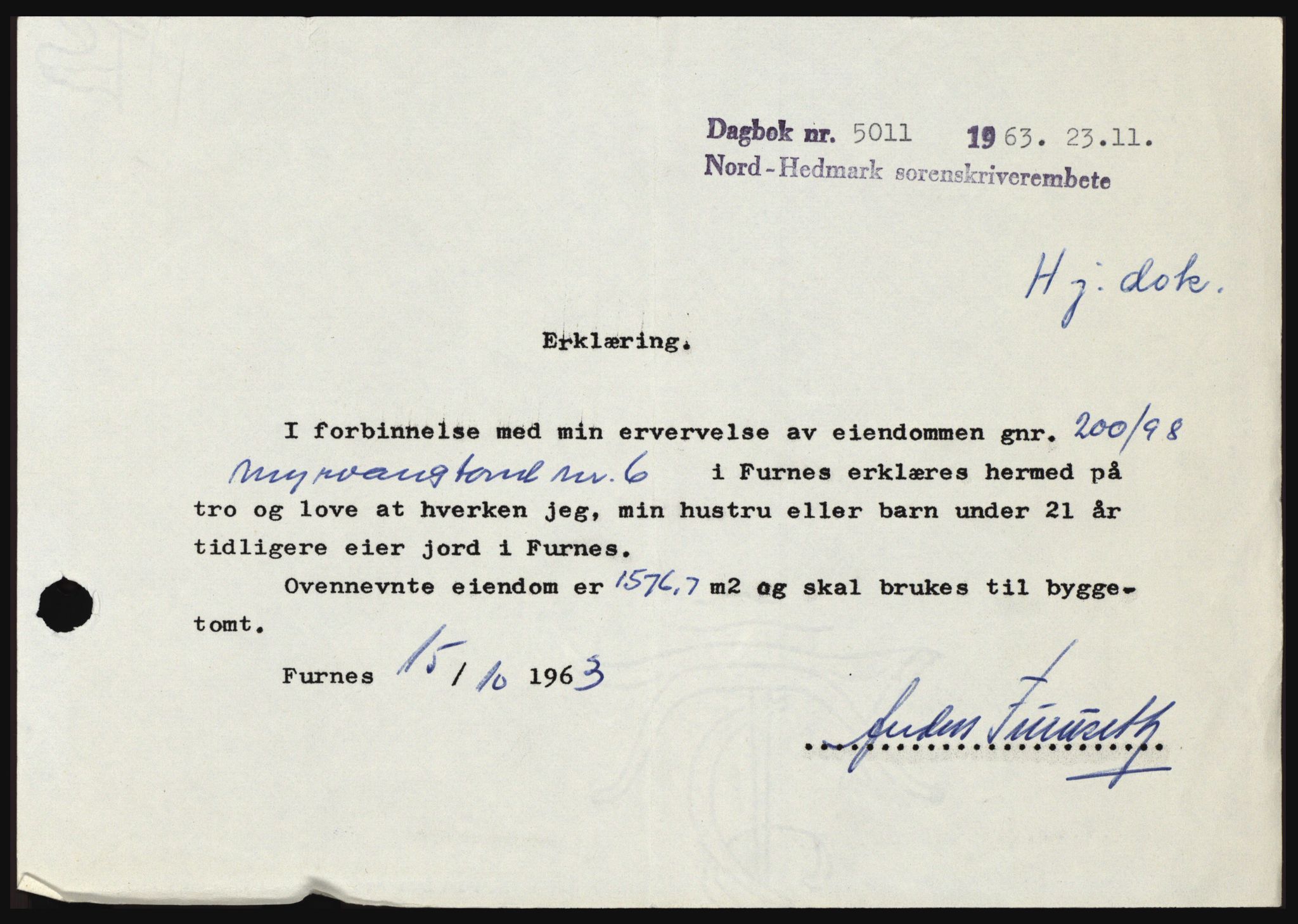 Nord-Hedmark sorenskriveri, SAH/TING-012/H/Hc/L0019: Pantebok nr. 19, 1963-1964, Dagboknr: 5011/1963
