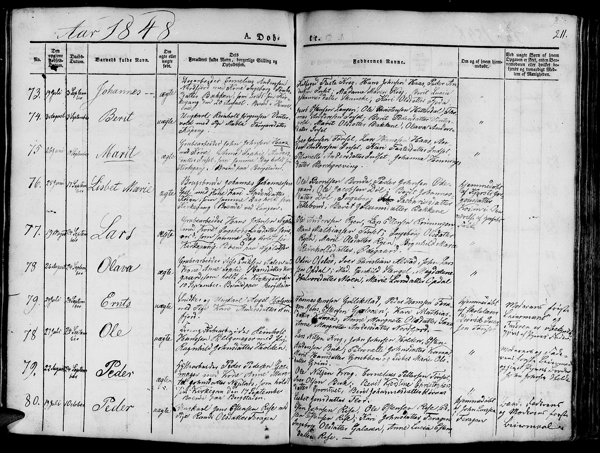 Ministerialprotokoller, klokkerbøker og fødselsregistre - Sør-Trøndelag, SAT/A-1456/681/L0938: Klokkerbok nr. 681C02, 1829-1879, s. 211