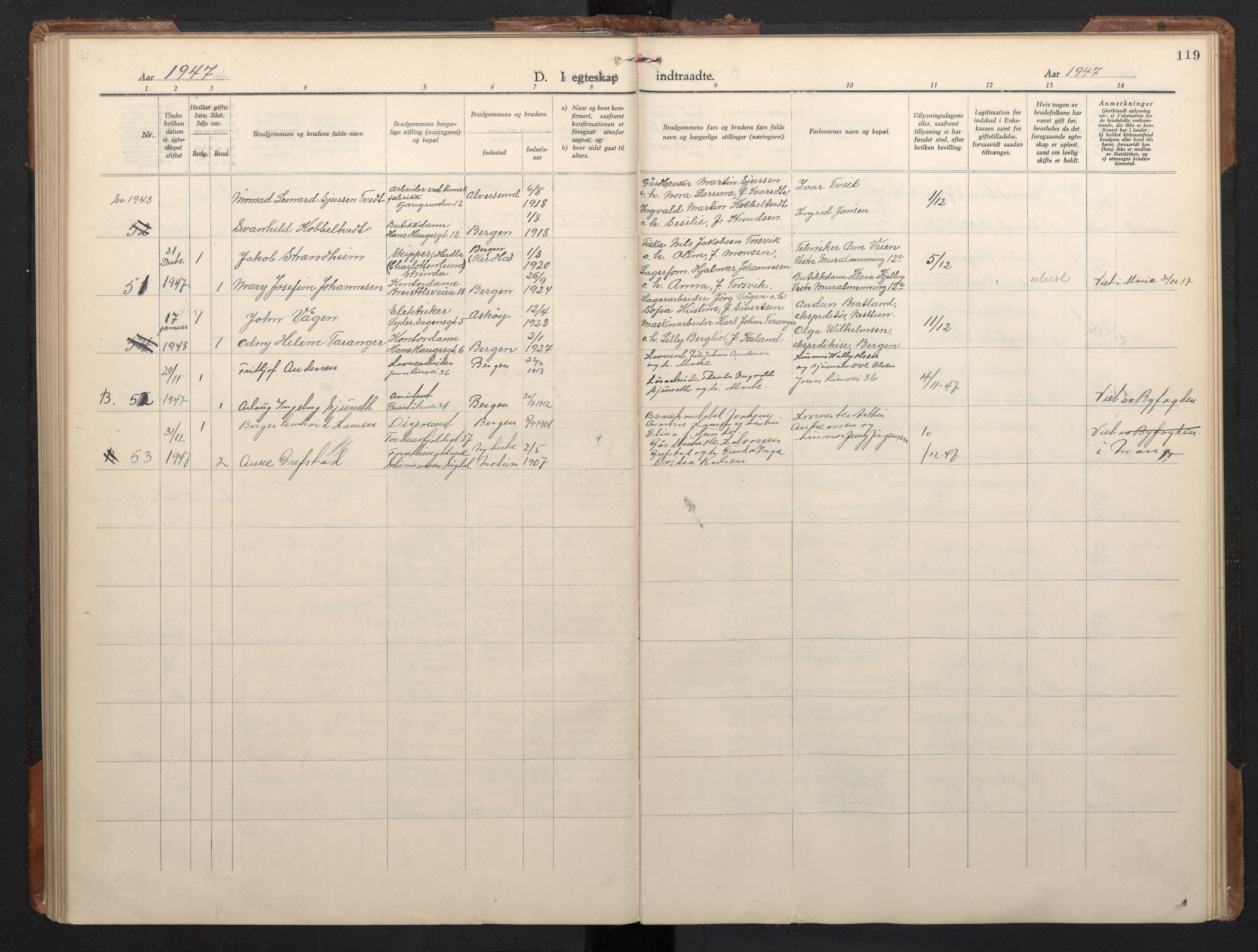St. Olavs Sokneprestembete, AV/SAB-A-78101/H/Hab: Klokkerbok nr. C 1, 1928-1954, s. 119