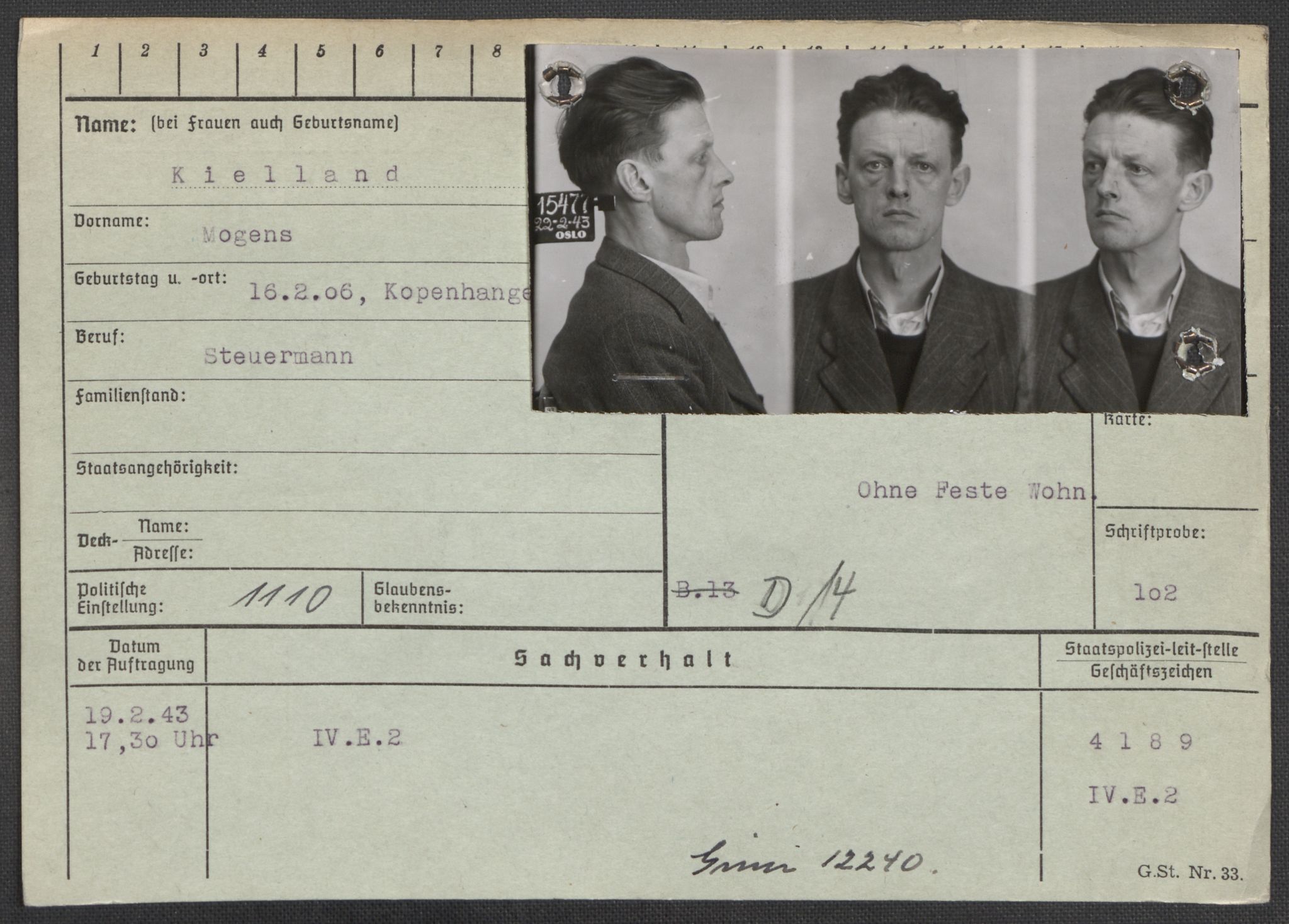 Befehlshaber der Sicherheitspolizei und des SD, AV/RA-RAFA-5969/E/Ea/Eaa/L0005: Register over norske fanger i Møllergata 19: Hø-Kj, 1940-1945, s. 1325