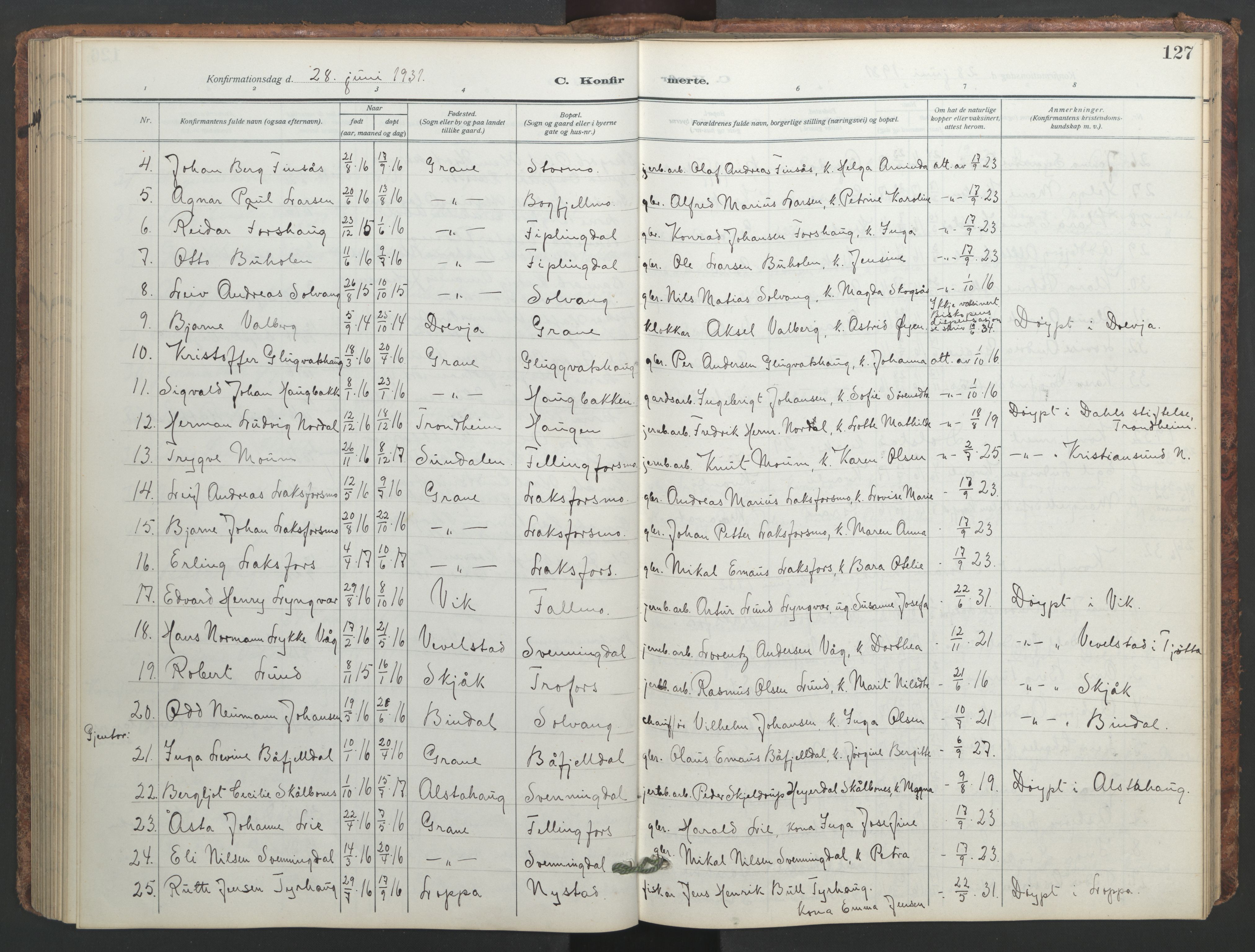 Ministerialprotokoller, klokkerbøker og fødselsregistre - Nordland, AV/SAT-A-1459/824/L0341: Klokkerbok nr. 824C01, 1916-1957, s. 127