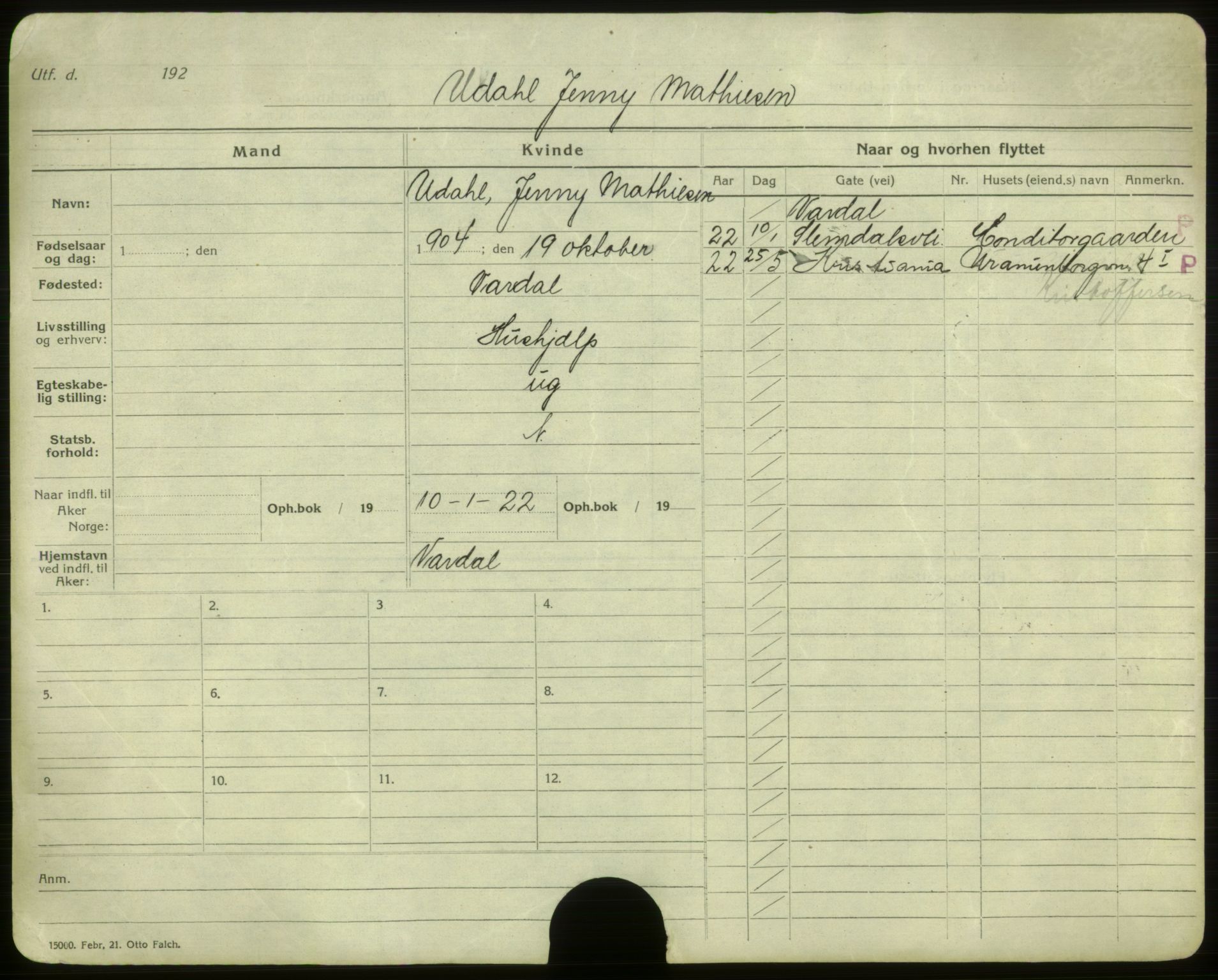 Oslo folkeregister, Registerkort, AV/SAO-A-11715/F/Fa/Faa/L0012: Kvinner, 1917-1922, s. 4