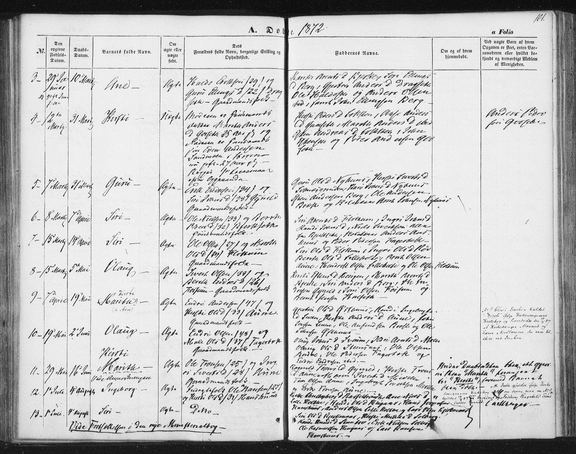 Ministerialprotokoller, klokkerbøker og fødselsregistre - Sør-Trøndelag, SAT/A-1456/689/L1038: Ministerialbok nr. 689A03, 1848-1872, s. 101