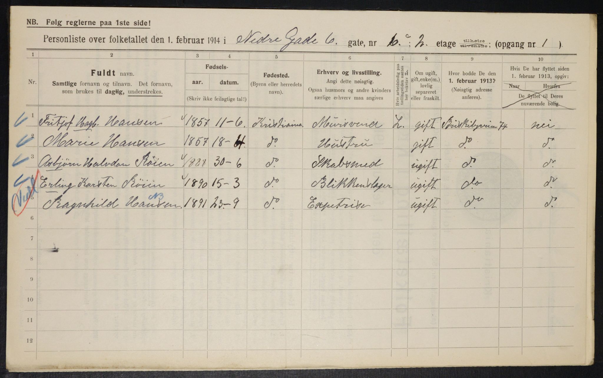 OBA, Kommunal folketelling 1.2.1914 for Kristiania, 1914, s. 69173