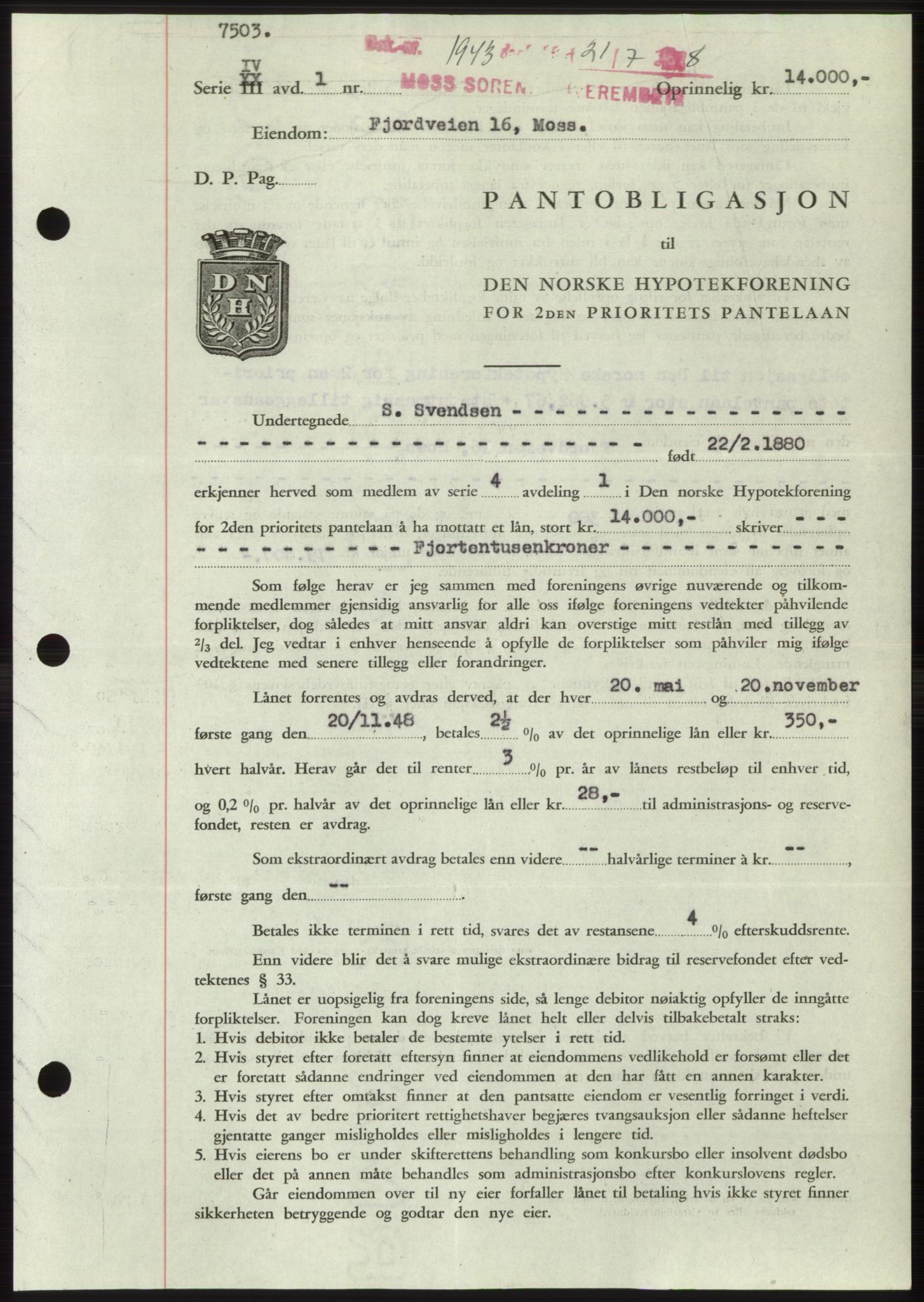 Moss sorenskriveri, AV/SAO-A-10168: Pantebok nr. B20, 1948-1948, Dagboknr: 1943/1948