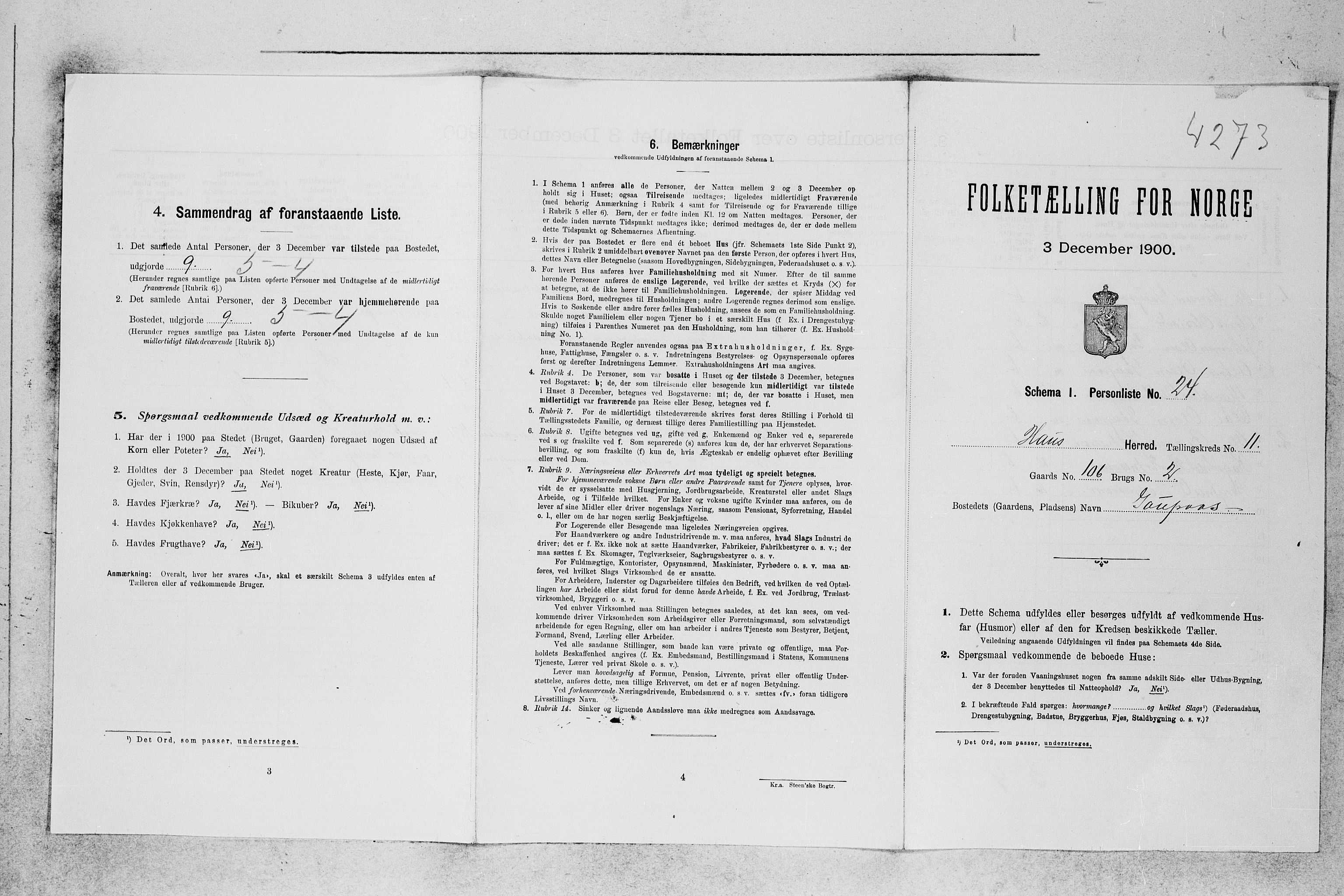 SAB, Folketelling 1900 for 1250 Haus herred, 1900, s. 1234