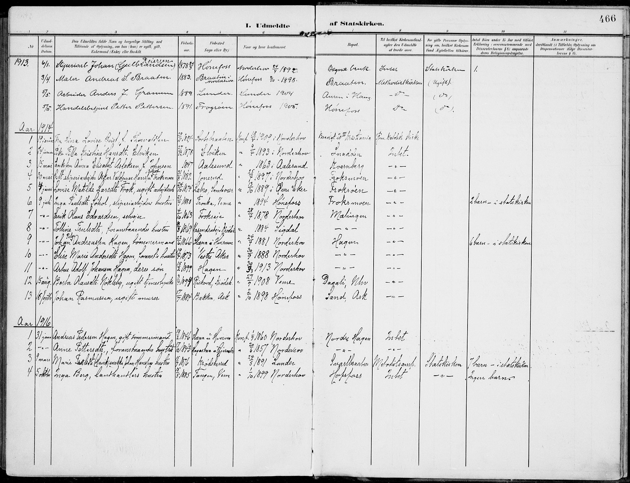 Norderhov kirkebøker, AV/SAKO-A-237/F/Fa/L0017: Ministerialbok nr. 17, 1903-1919, s. 466