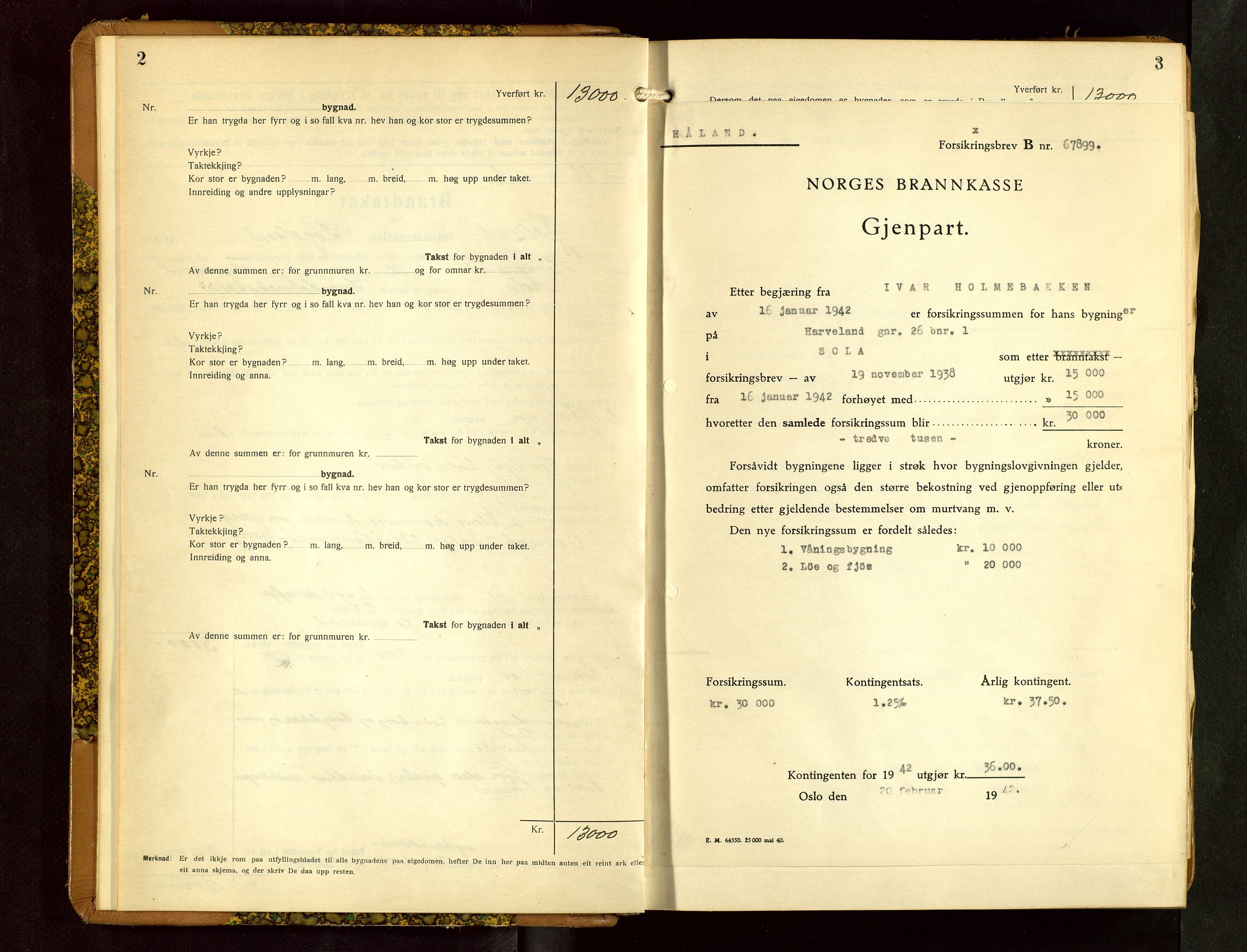 Håland lensmannskontor, SAST/A-100100/Gob/L0010: Branntakstprotokoll - skjematakst. Register i boken., 1933-1936, s. 2-3