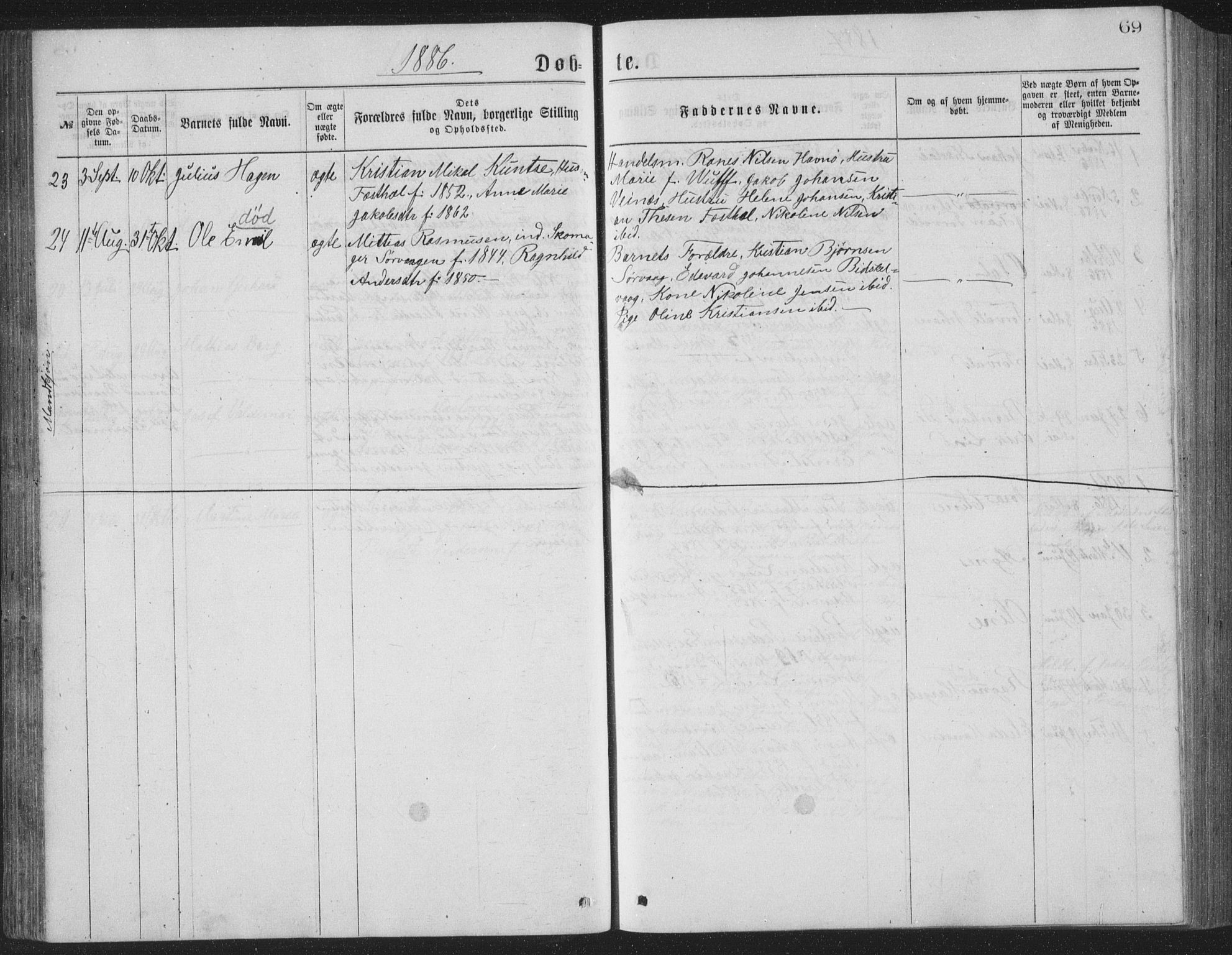 Ministerialprotokoller, klokkerbøker og fødselsregistre - Nordland, SAT/A-1459/886/L1225: Klokkerbok nr. 886C02, 1874-1896, s. 69