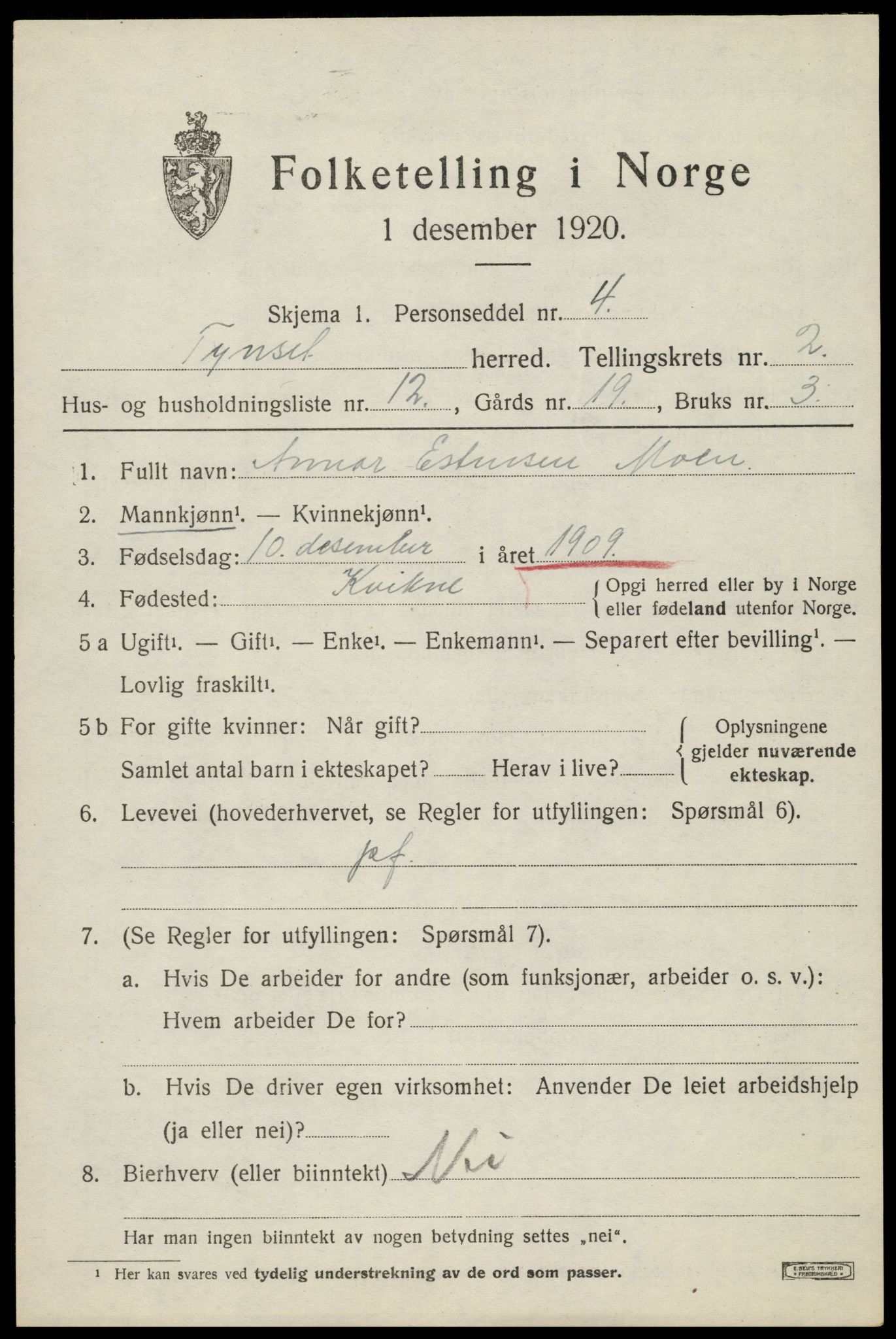 SAH, Folketelling 1920 for 0437 Tynset herred, 1920, s. 2424