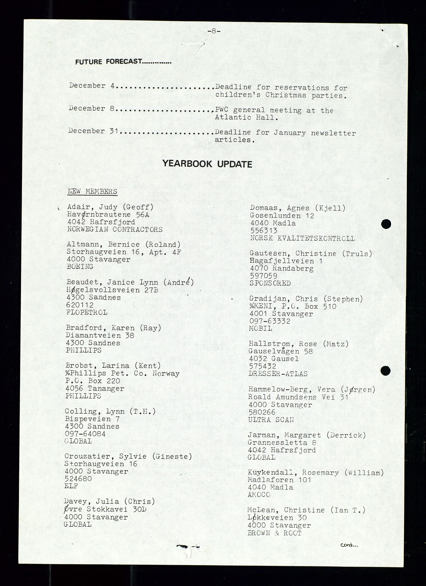 PA 1547 - Petroleum Wives Club, AV/SAST-A-101974/X/Xa/L0002: Newsletter, 1979-1987