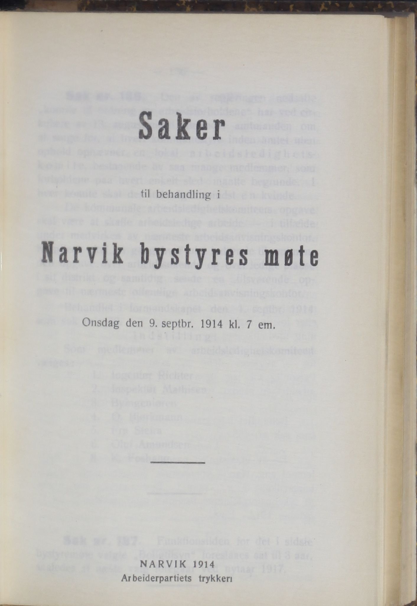 Narvik kommune. Formannskap , AIN/K-18050.150/A/Ab/L0004: Møtebok, 1914