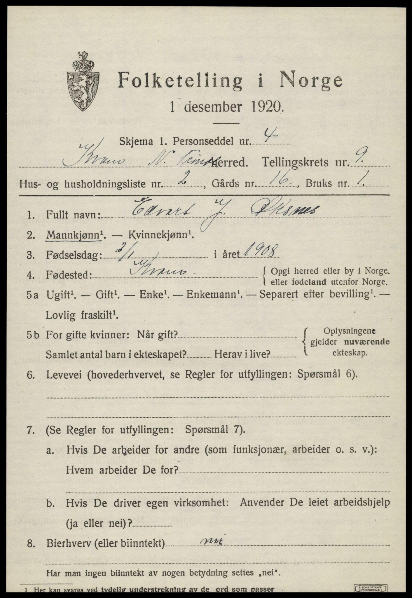 SAT, Folketelling 1920 for 1735 Kvam herred, 1920, s. 2347