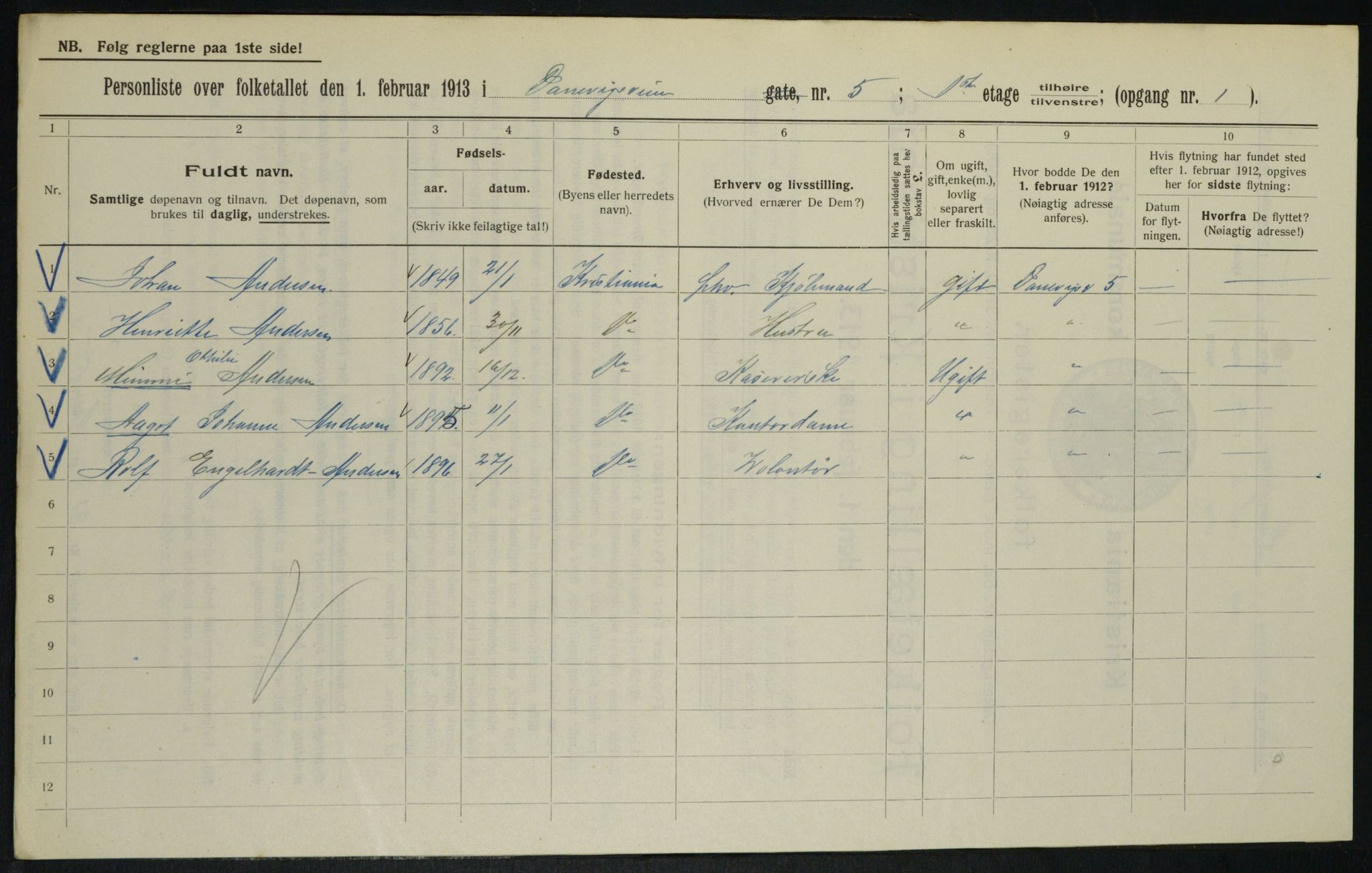 OBA, Kommunal folketelling 1.2.1913 for Kristiania, 1913, s. 15118