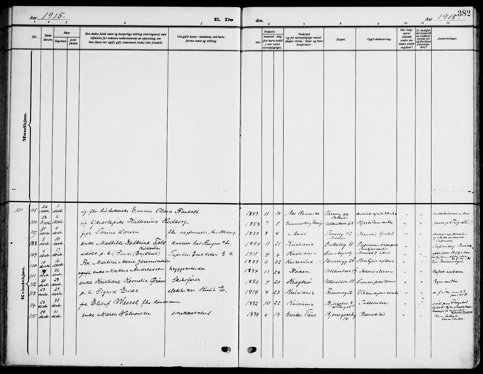 Gamle Aker prestekontor Kirkebøker, SAO/A-10617a/F/L0014: Ministerialbok nr. 14, 1909-1924, s. 382