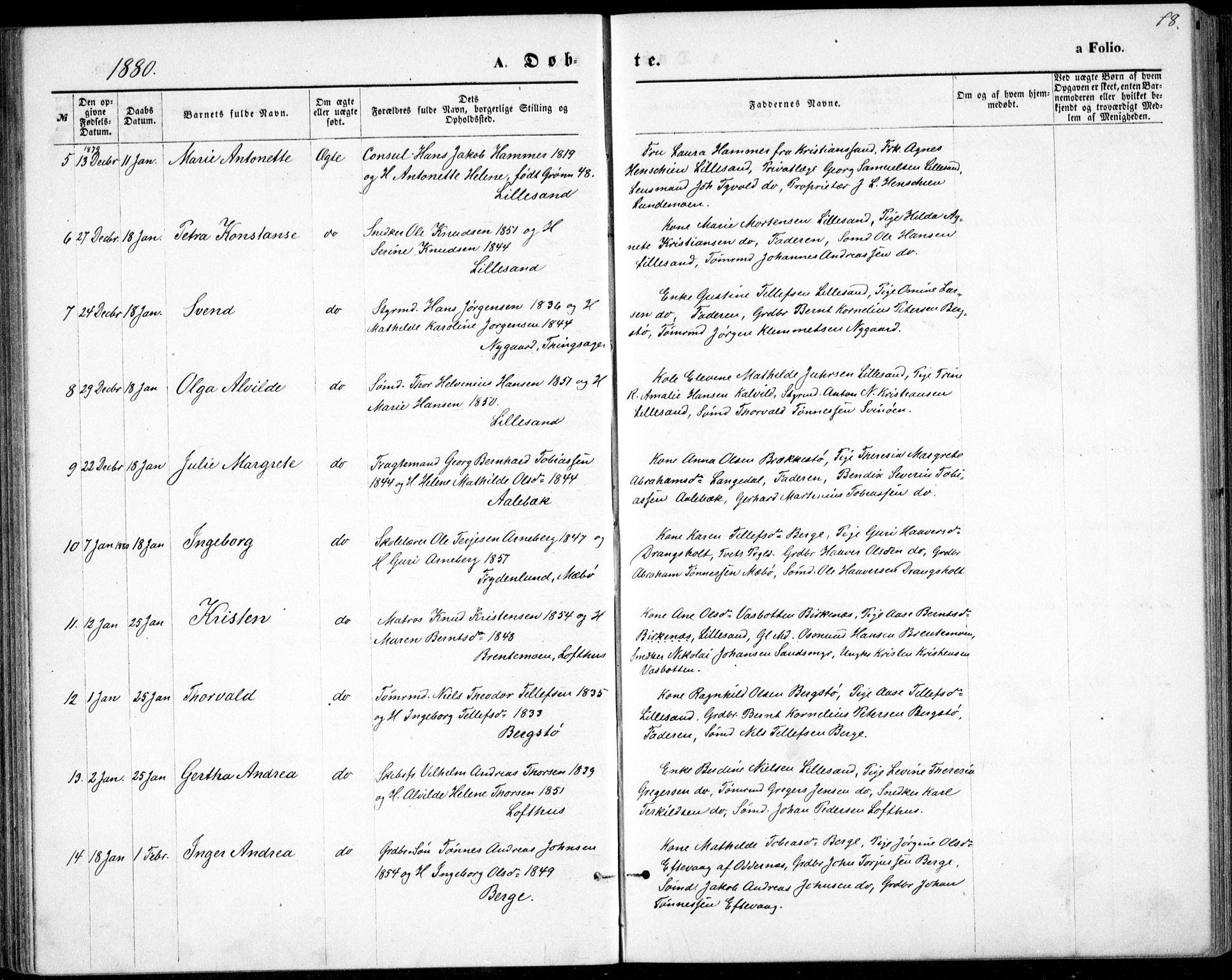 Vestre Moland sokneprestkontor, AV/SAK-1111-0046/F/Fb/Fbb/L0005: Klokkerbok nr. B 5, 1872-1883, s. 78