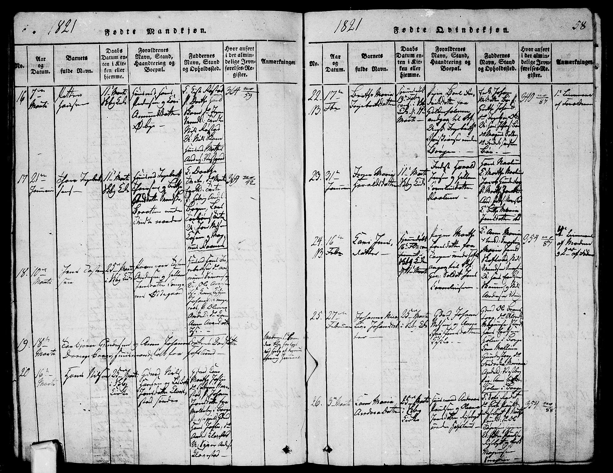 Skjeberg prestekontor Kirkebøker, AV/SAO-A-10923/G/Ga/L0001: Klokkerbok nr. I 1, 1815-1830, s. 58