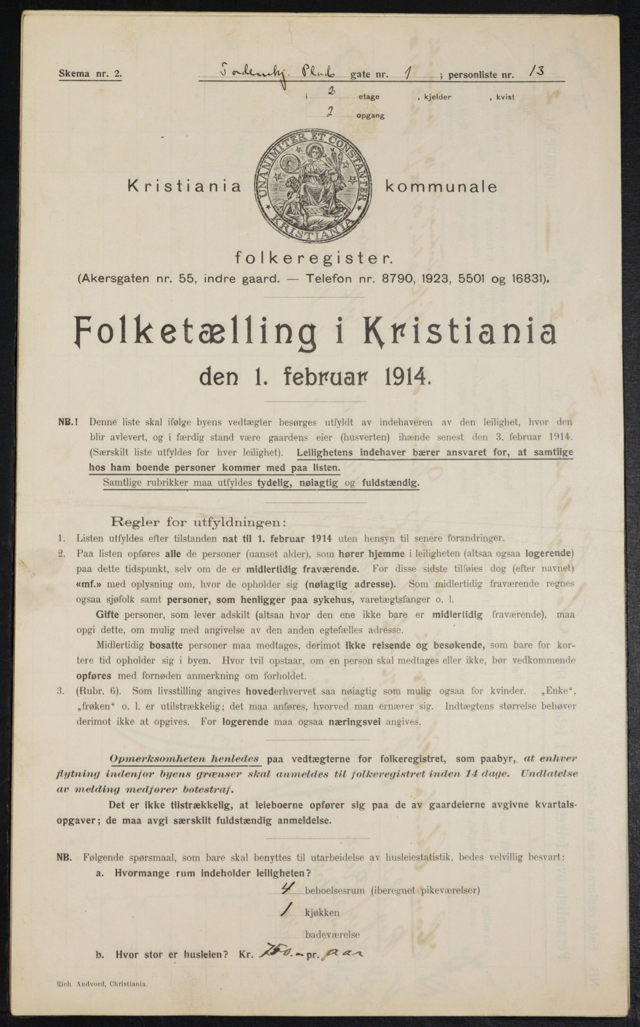 OBA, Kommunal folketelling 1.2.1914 for Kristiania, 1914, s. 114660