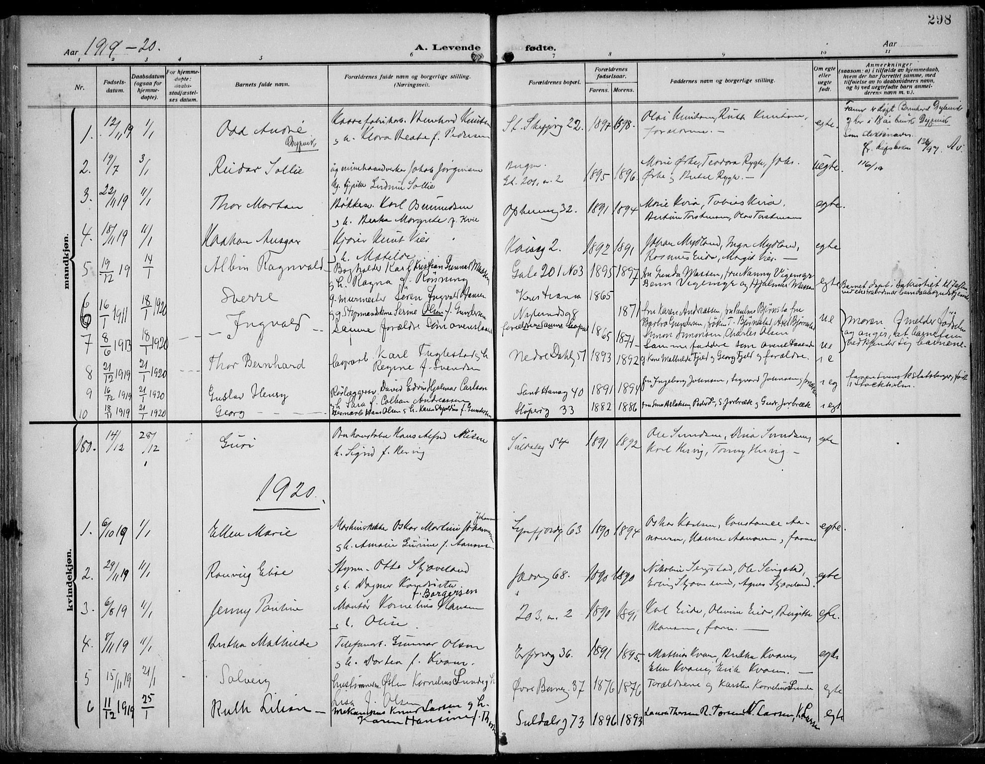 St. Johannes sokneprestkontor, AV/SAST-A-101814/002/B/L0002: Ministerialbok nr. A 9, 1911-1921, s. 298