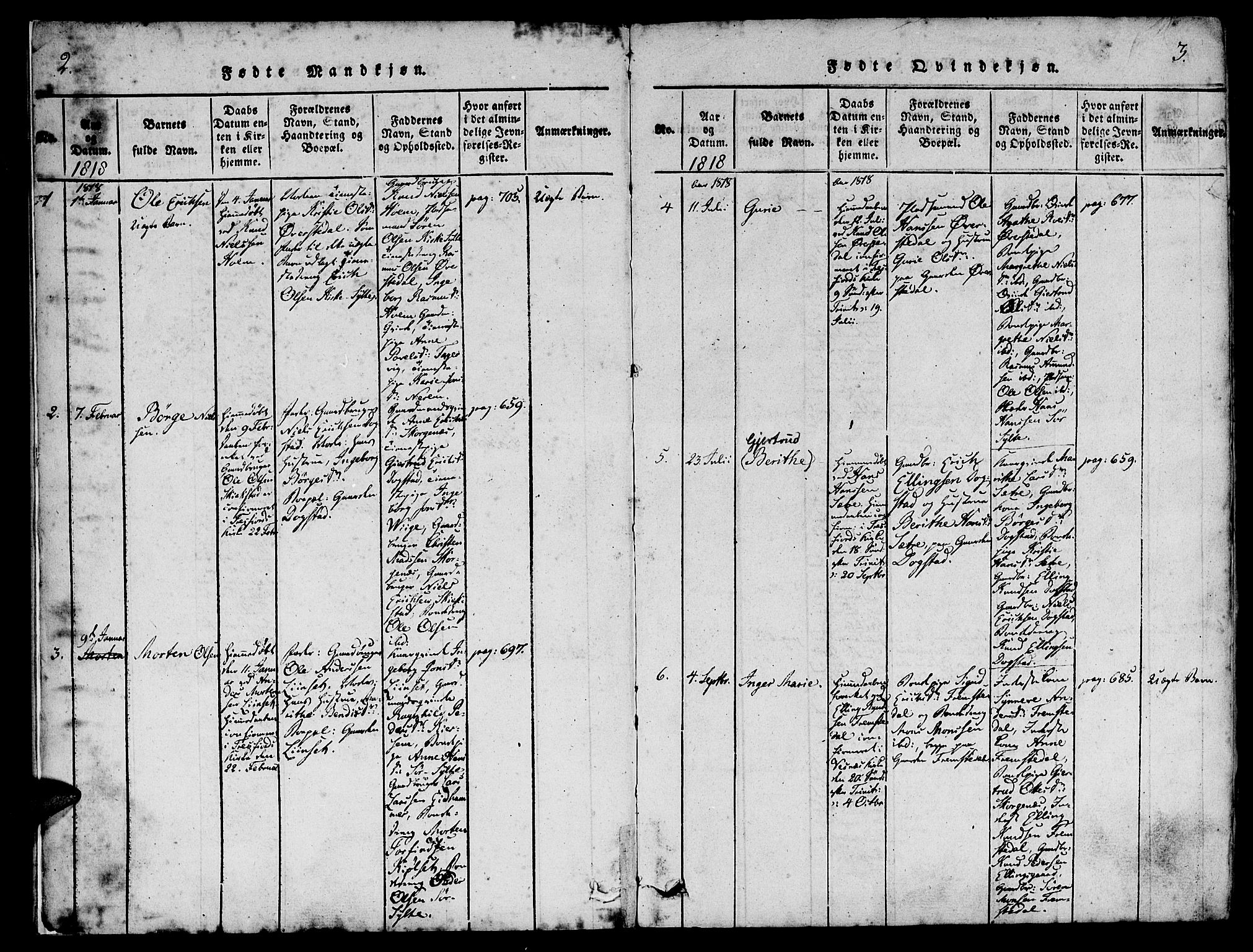 Ministerialprotokoller, klokkerbøker og fødselsregistre - Møre og Romsdal, AV/SAT-A-1454/541/L0544: Ministerialbok nr. 541A01, 1818-1847, s. 2-3